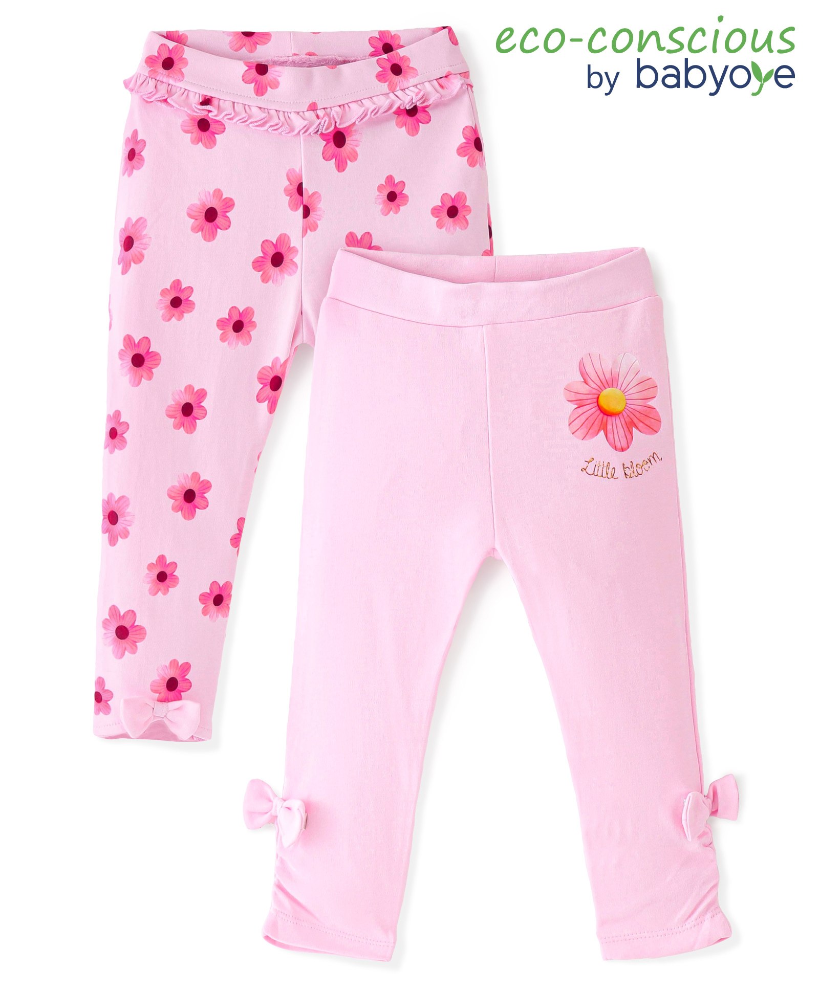 Babyoye Eco Conscious 100% Cotton Knit Leggings Floral Print Pack of 2 - Pink-picture-29
