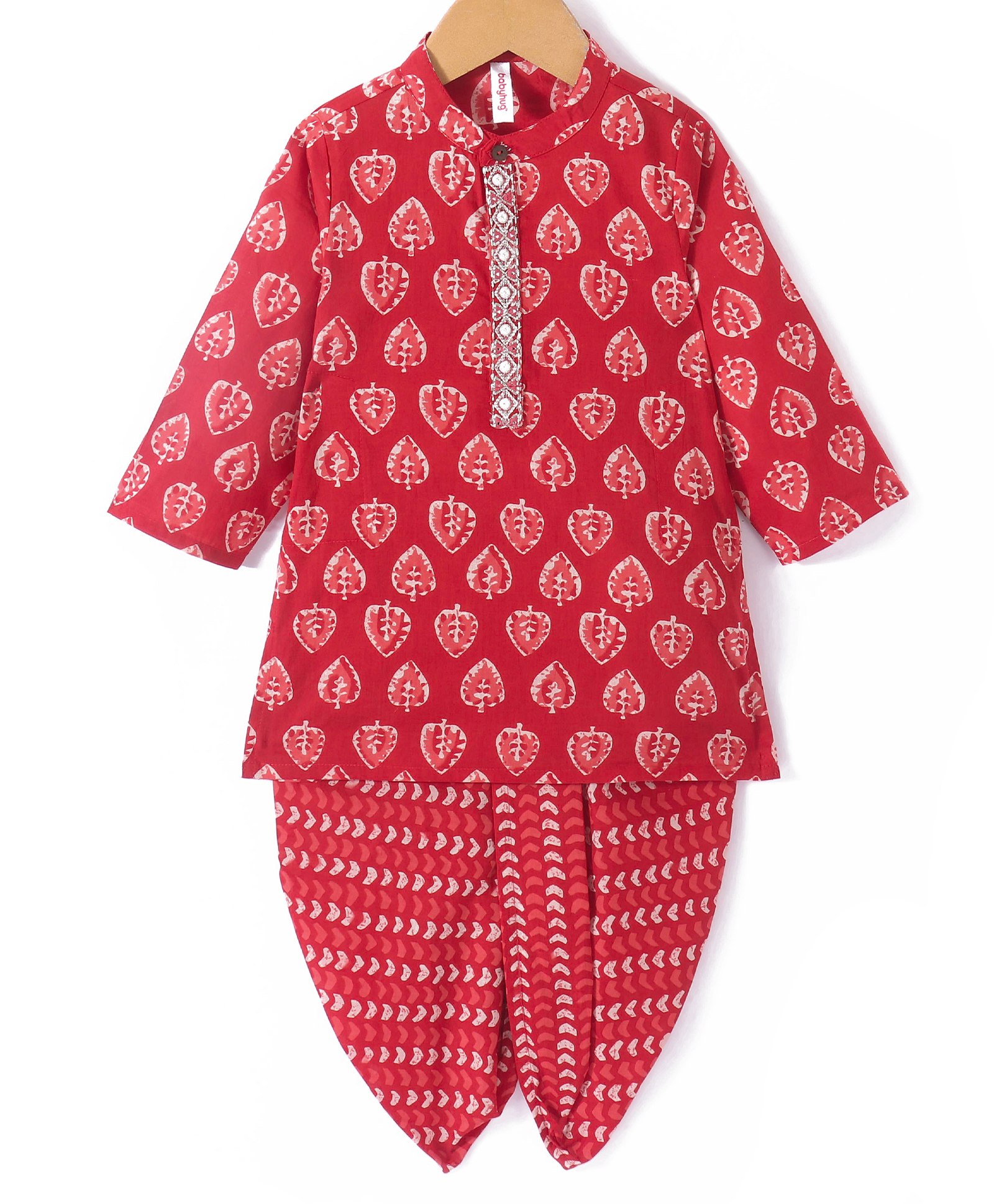 Babyhug 100% Cambric Full Sleeve Printed Kurta With Dhoti Set - Red-image-49