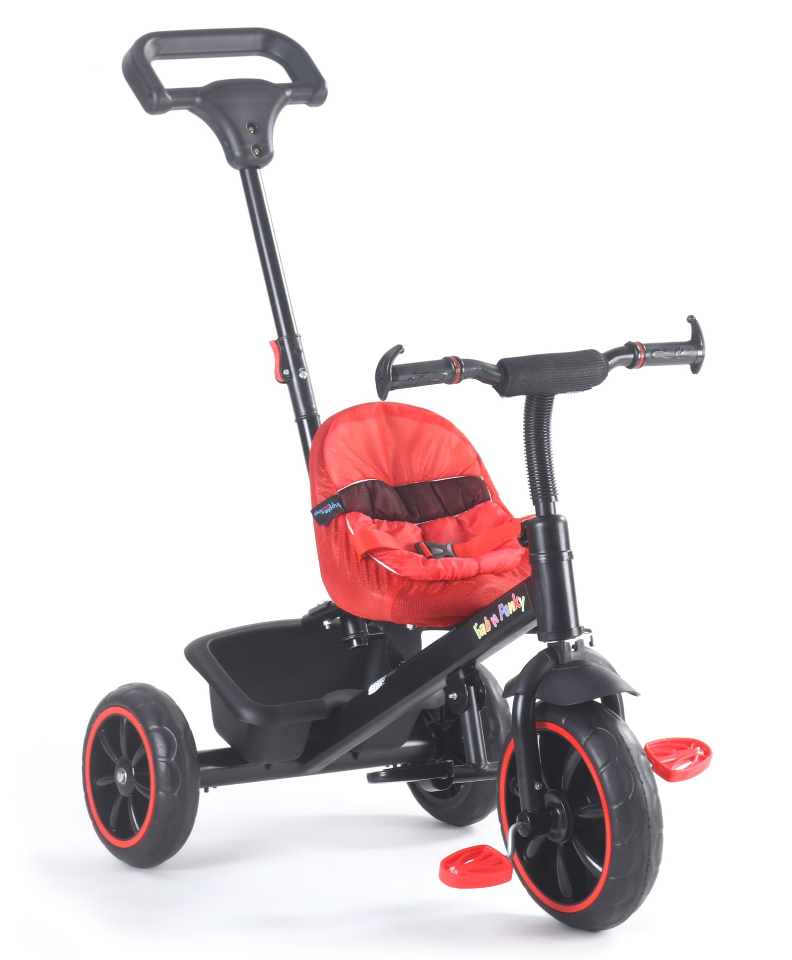 Kids Tricycle With Parental Push Handle & Storage Basket - Red-image-42