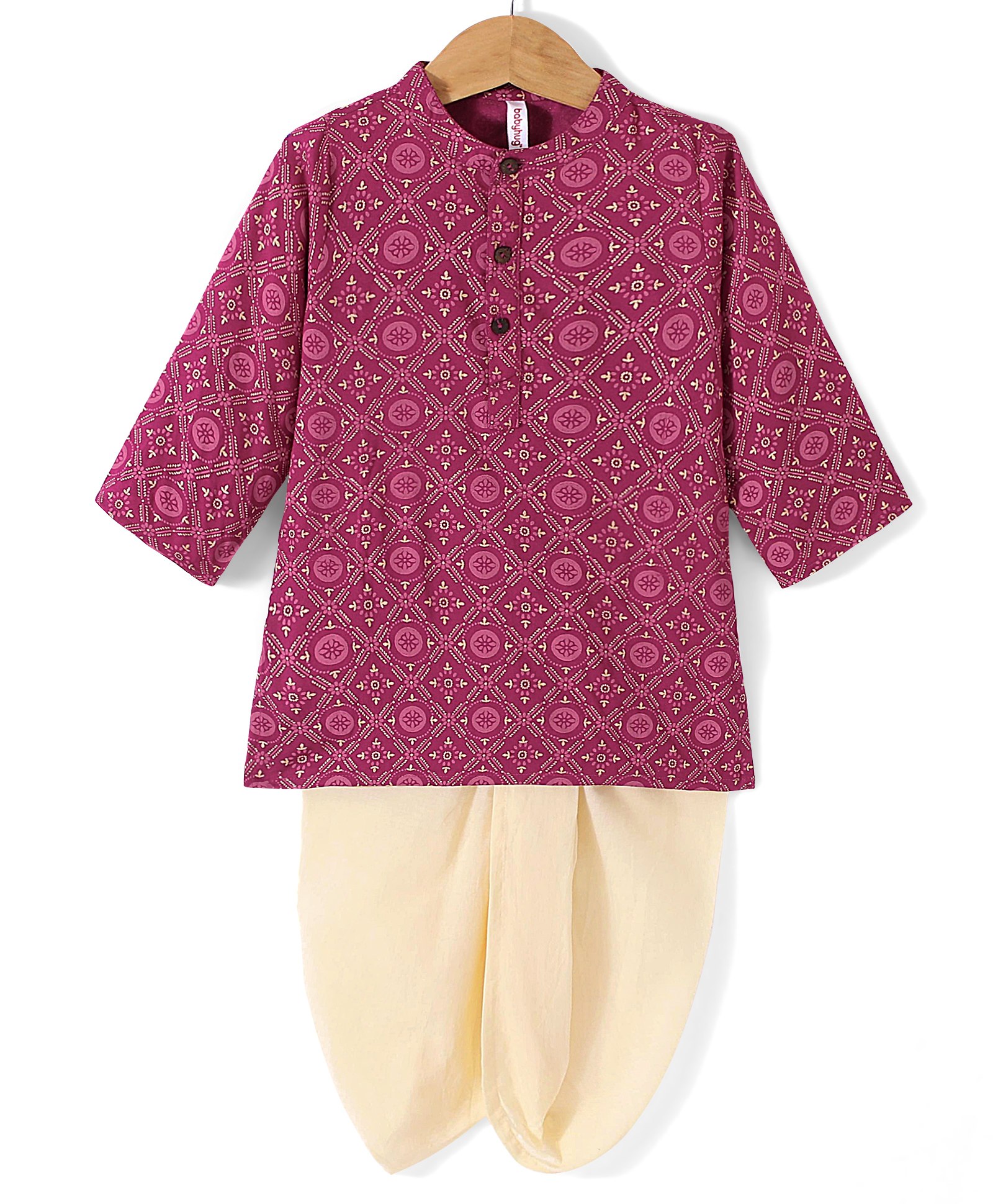 Babyhug Cotton Woven Full Sleeves Kurta and Dhoti Set Floral Print - Magenta-picture-13
