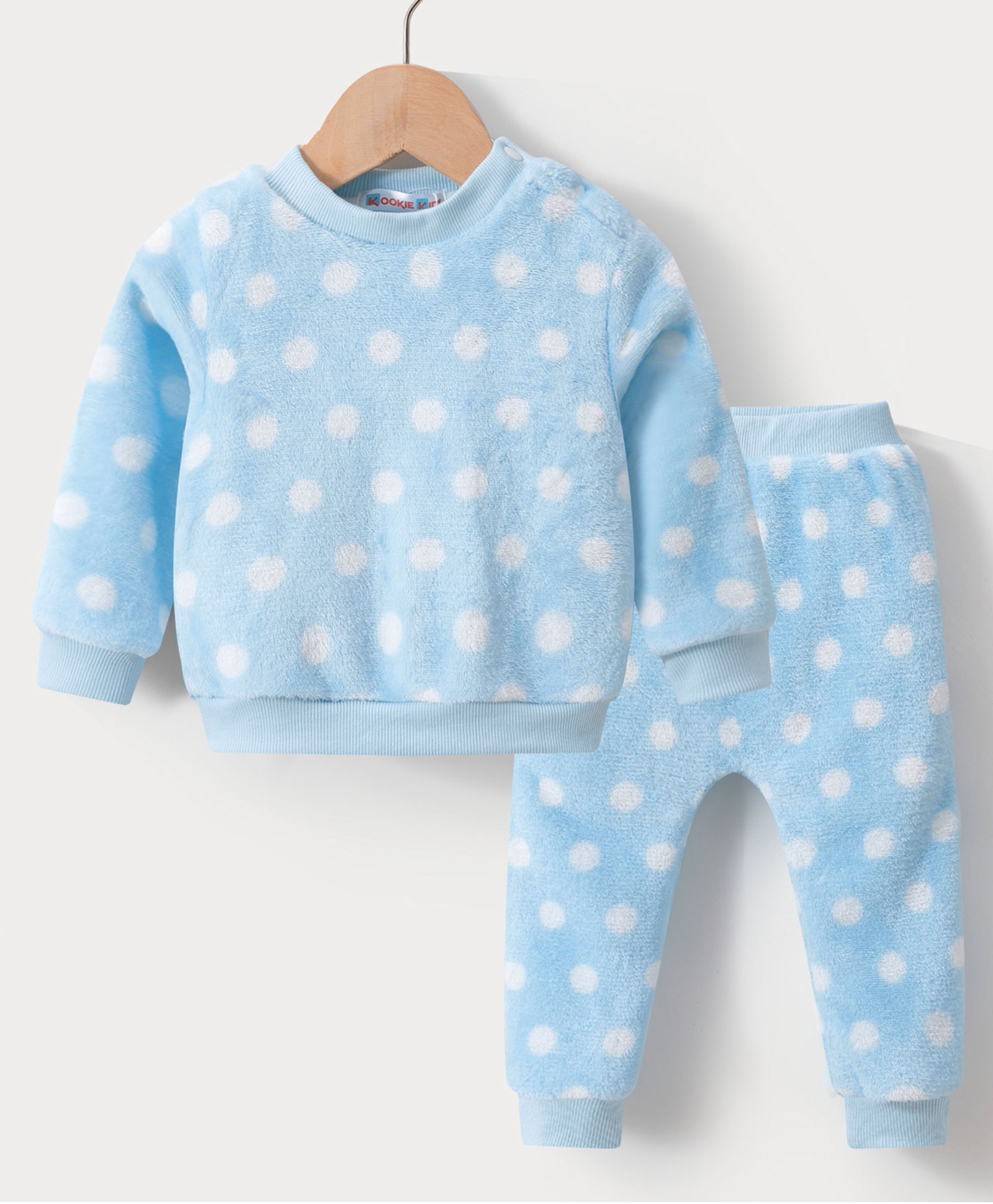 Kookie Kids Full Sleeves Polka Dots Printed Winter Night Suit - Blue-image-32