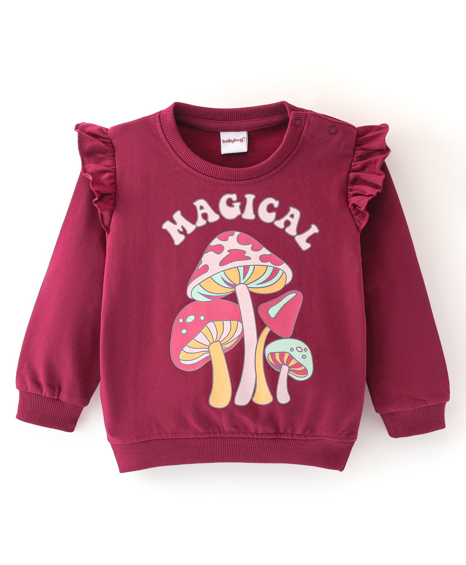 Babyhug 100% Cotton Knit Full Sleeves Sweatshirt With Mushroom Graphics - Maroon-image-39