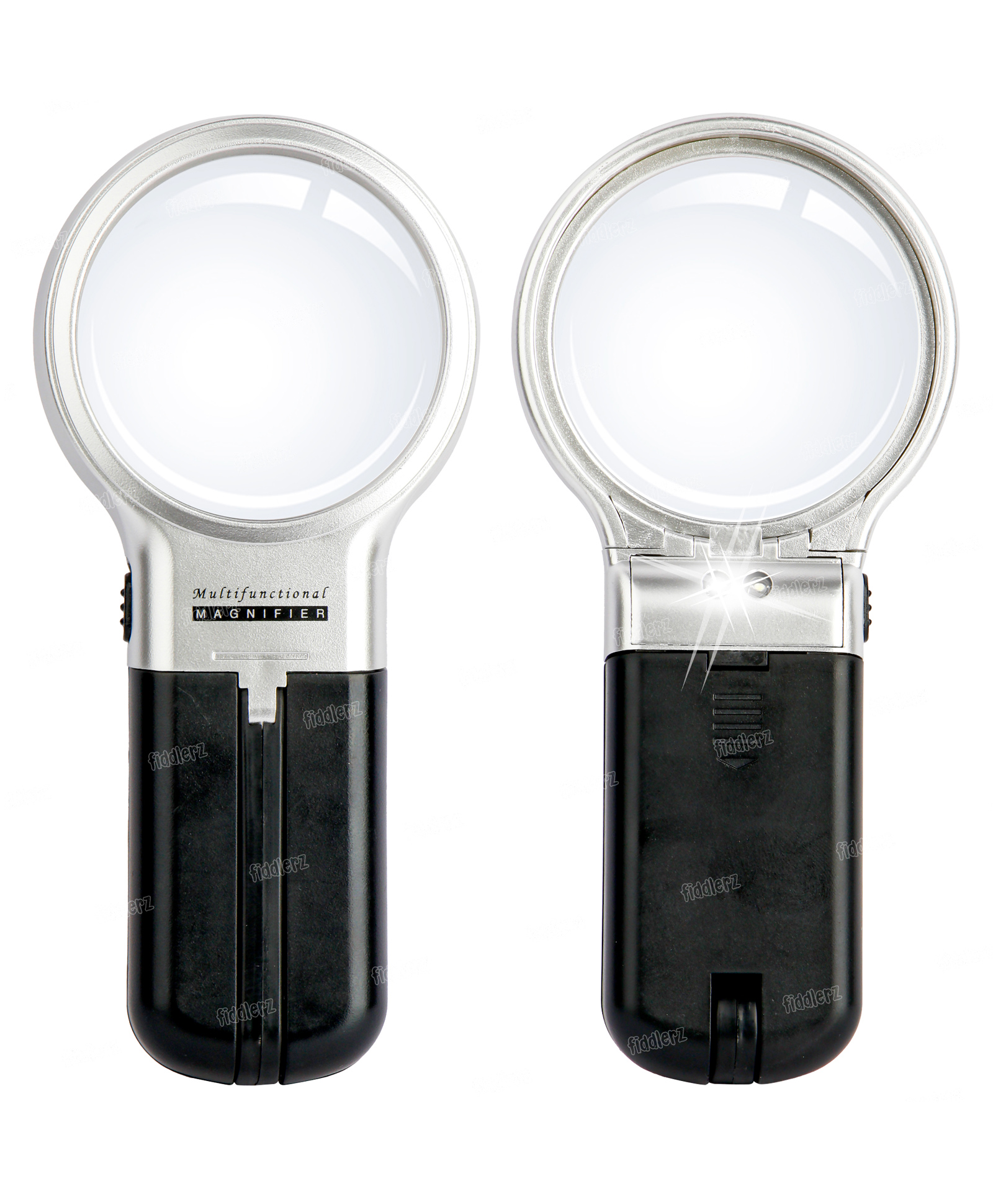 Fiddlerz 3 in 1 Portable Magnifying Lens 3X High Powered Magnification Hand Held Folding Magnifier Glass with LED Lights Stand and UV Protection - Black & White-image-2