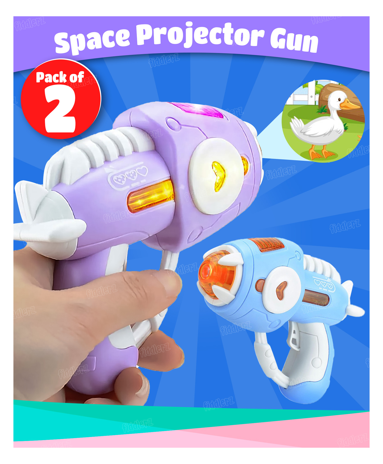 Fiddlerz Space Projection Toy Sound Gun for Kids with Image Projection Musical Gun Toy Pack of 2 - Blue-picture-17
