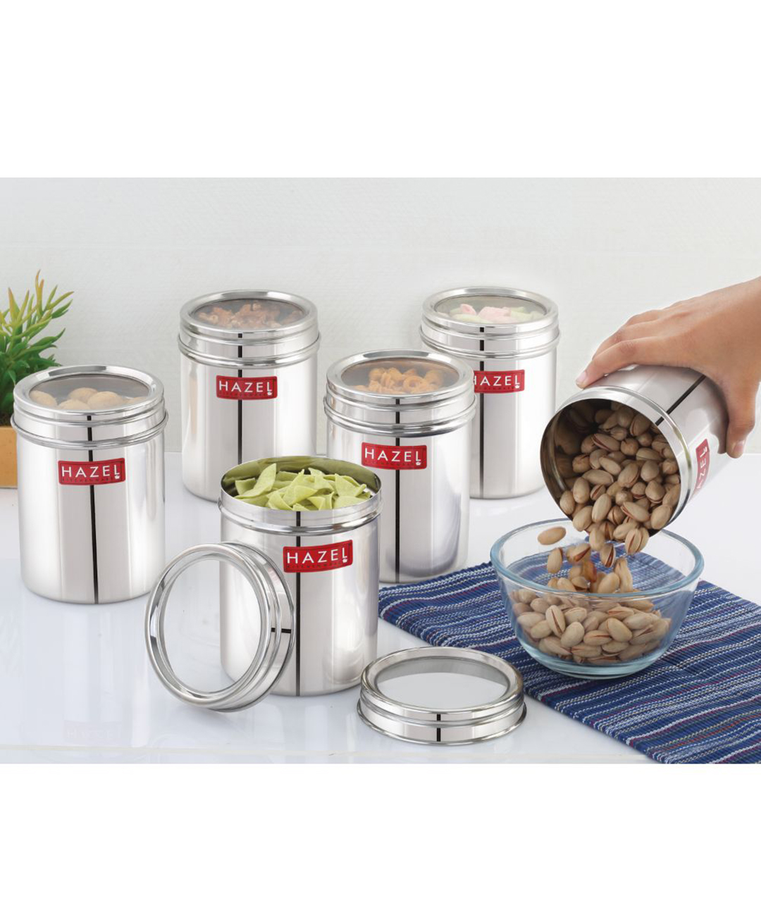 HAZEL Stainless Steel Kitchen Container with Transparent Lid Top See Through Kitchen Container Set with Matt Finish Multipurpose Container for Kitchen Storage Set of 6 Silver - 1100 ML-picture-24