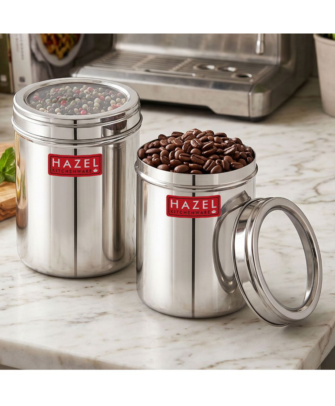 HAZEL Stainless Steel Kitchen Container with Transparent Lid Top See Through Kitchen Container Set with Matt Finish Multipurpose Container for Kitchen Storage Set of 2 Silver - 1600 ml-image-38