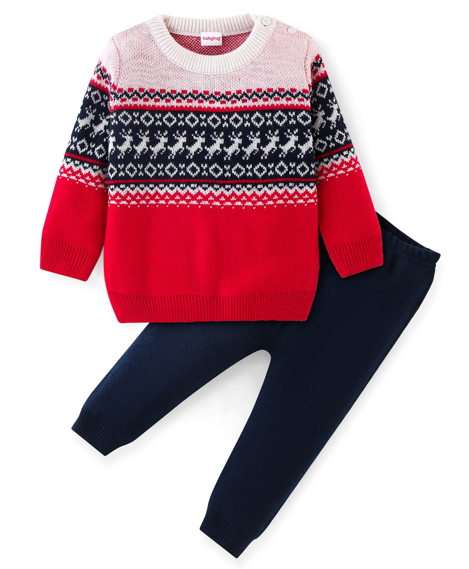 Babyhug Full Sleeves Sweater Set  - Red & Navy Blue-image-6