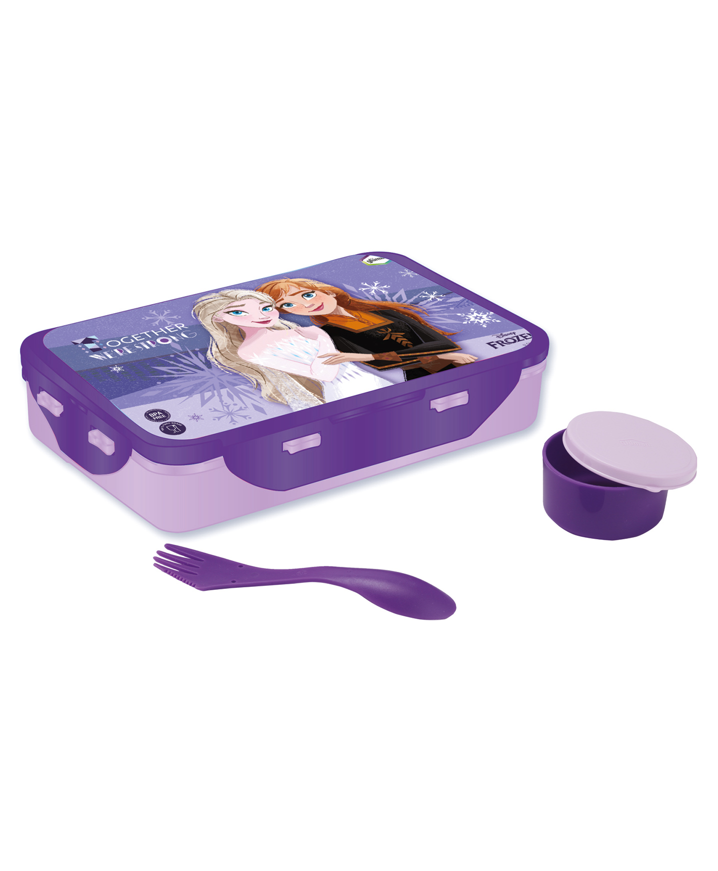 Disney by Gluman 3D Disney Frozen Cartoon Character Printed Lunch Box School Tiffin with Round Container Spoon and Spork 100% Food Grade Leak Proof 700 ml -Purple-image-14