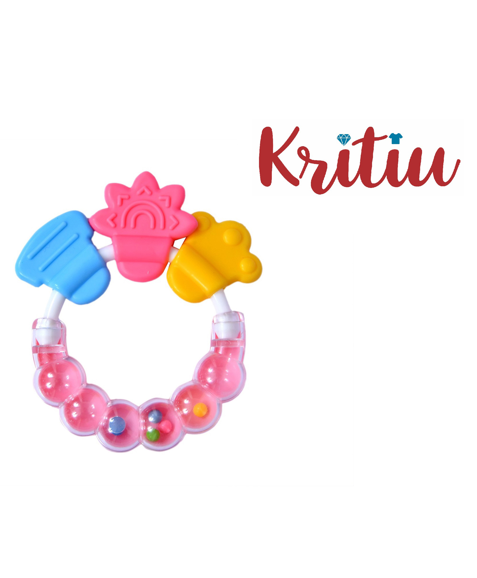 Kritiu Baby Rattle Silicone Teether - Pink-image-12