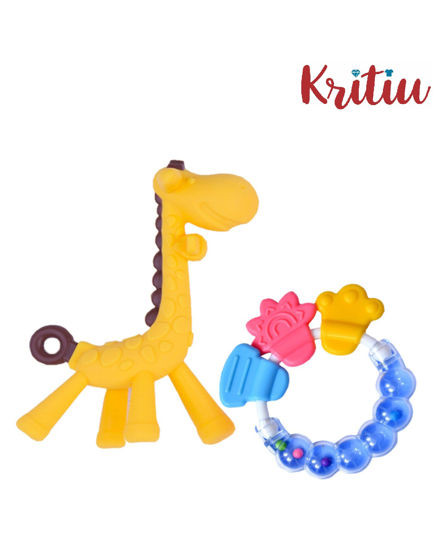 Kritiu Silicone Combo Of Giraffe Shape & Rattle Handle Teethers - Multicolor-image-43