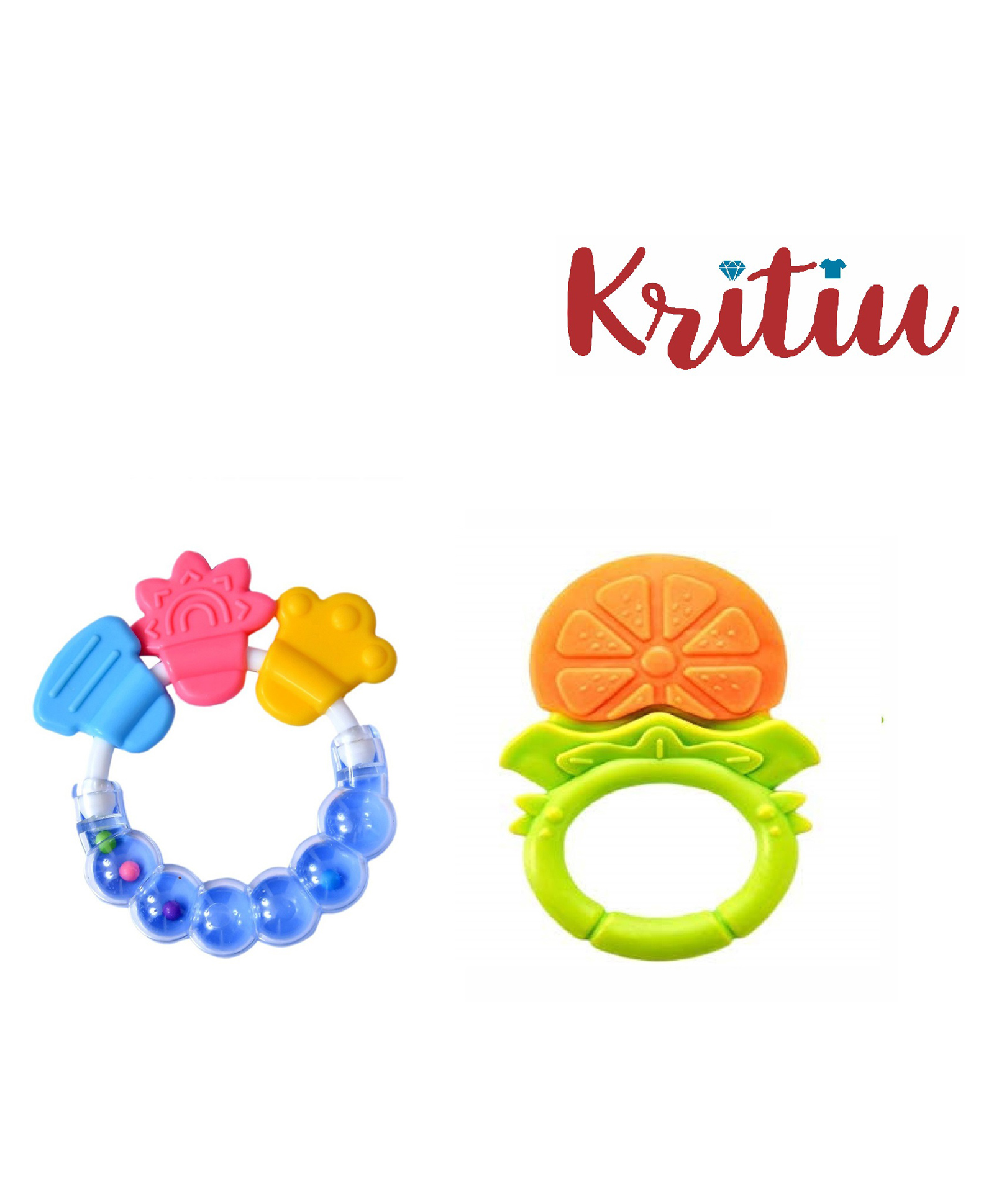Kritiu Fruit Shape and Rattle Silicone Teether Pack of 2 - Multicolor-picture-47