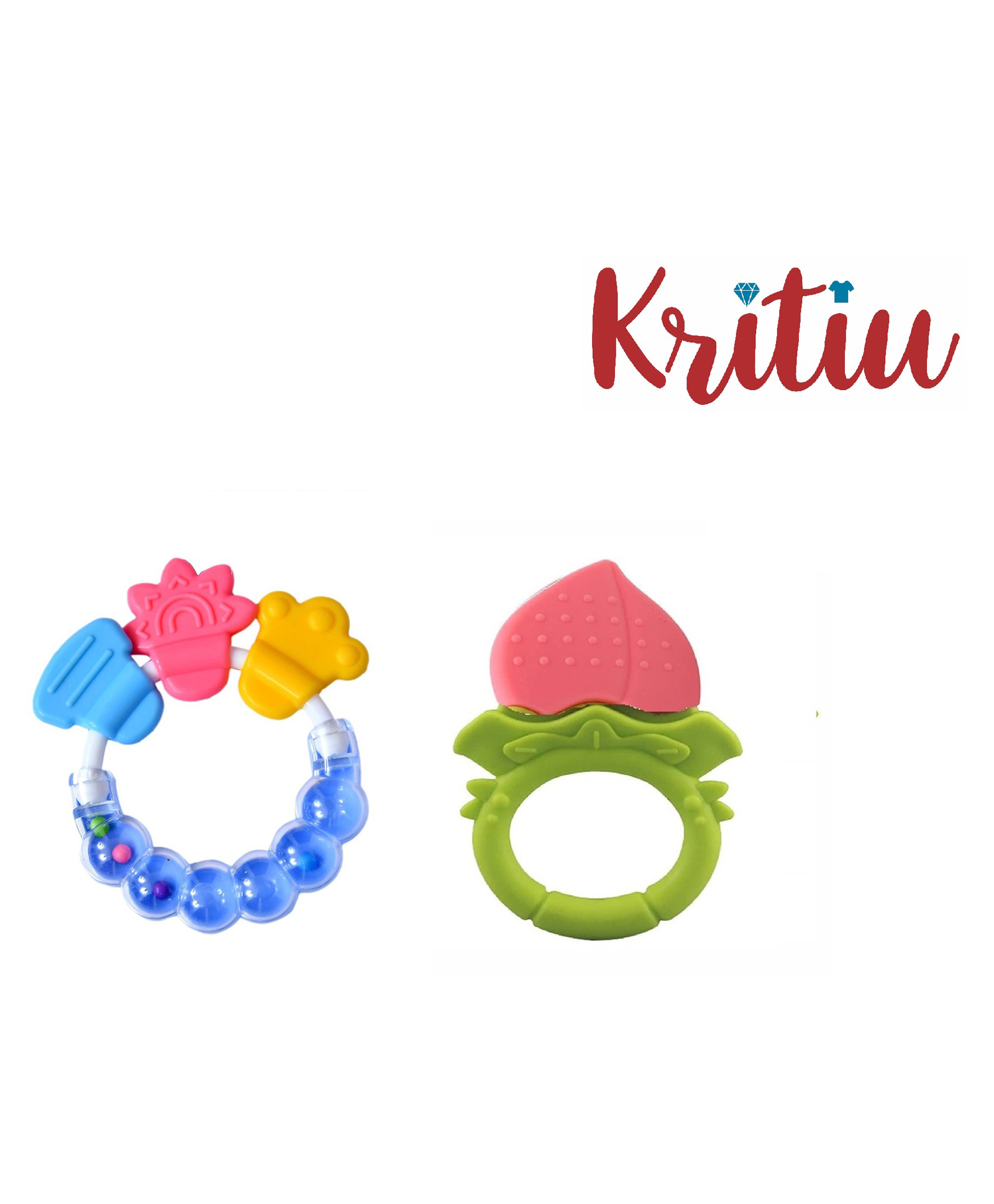 Kritiu Fruit Shape and Rattle Silicone Teether Pack of 2 - Multicolor-picture-46