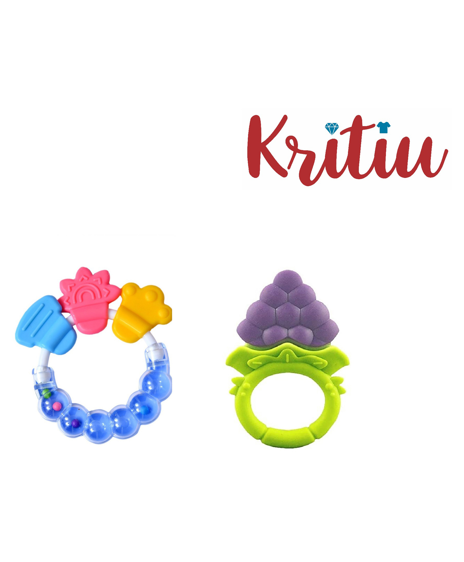 Kritiu Fruit Shape and Rattle Silicone Teether Pack of 2 - Multicolor-picture-18