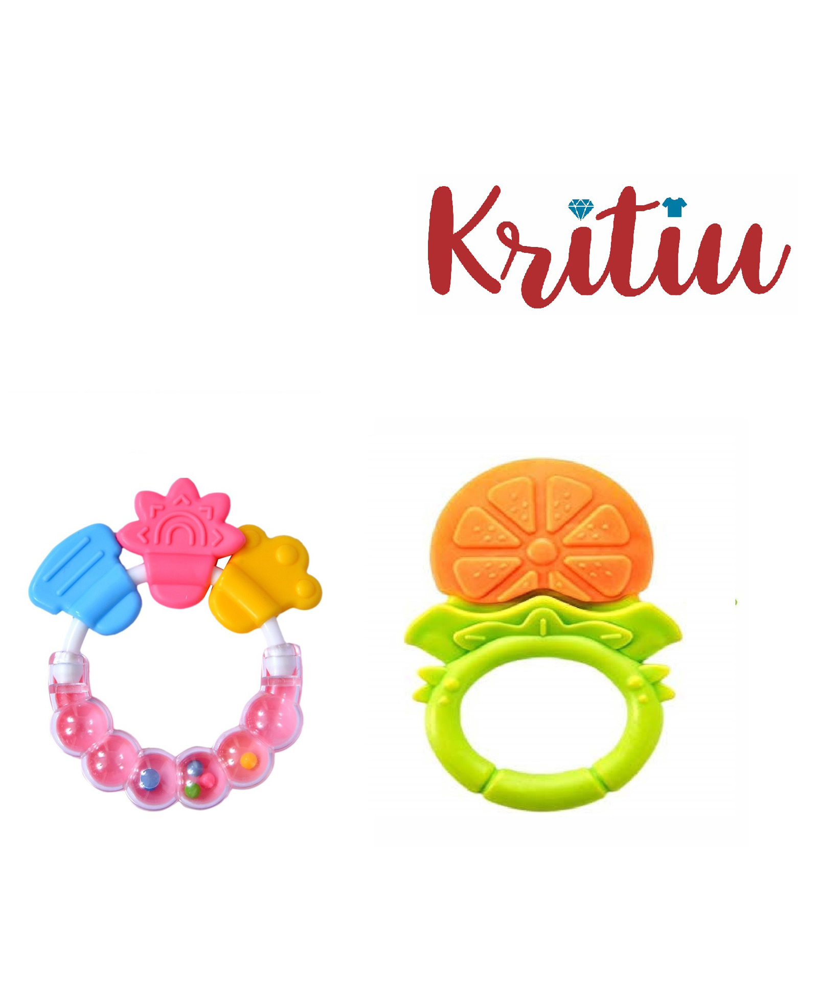 Kritiu Fruit Shape and Rattle Silicone Teether Pack of 2 - Multicolor-picture-45