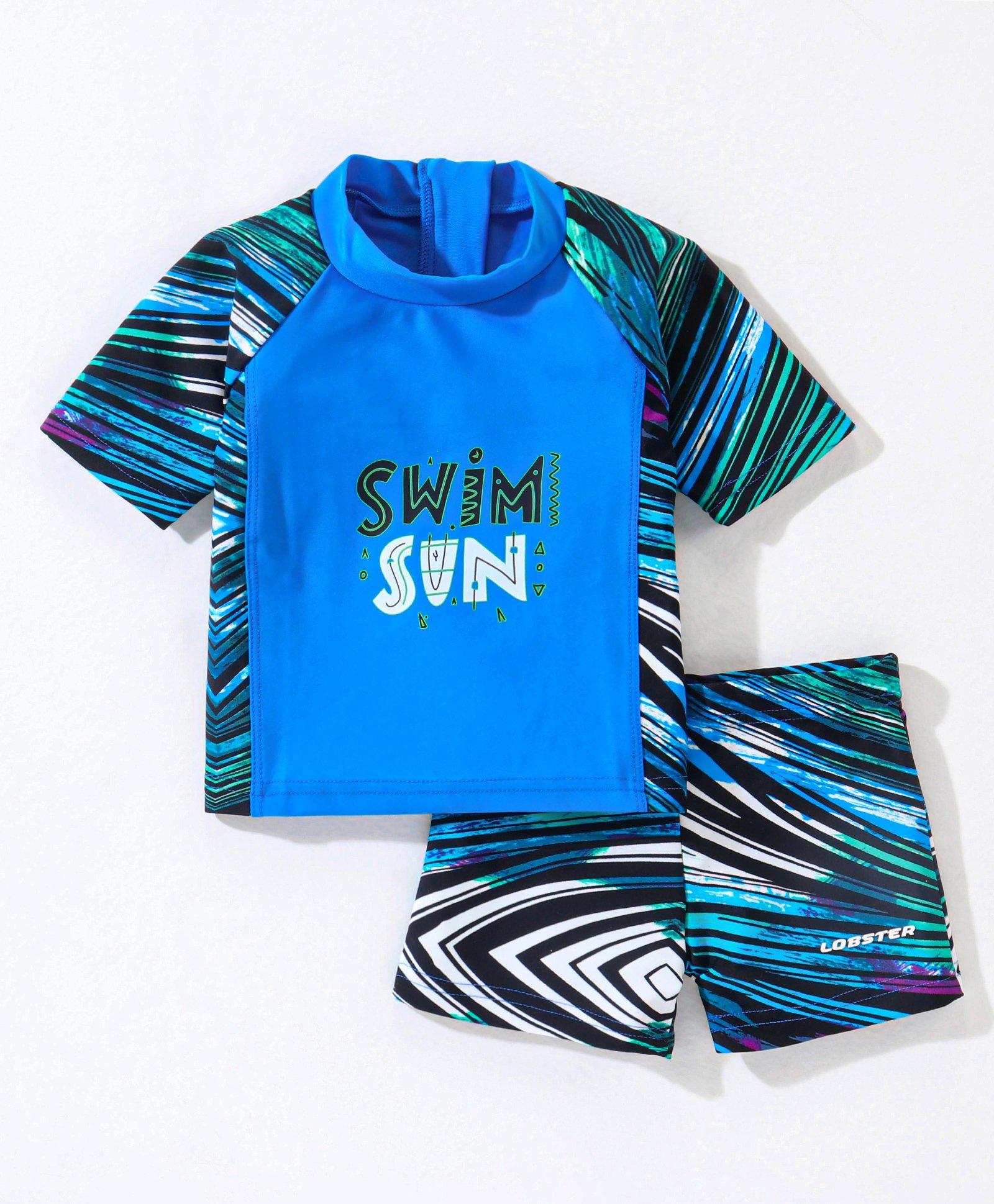 LOBSTER Half Sleeves Two Piece Printed Swimsuit - Blue-image-39