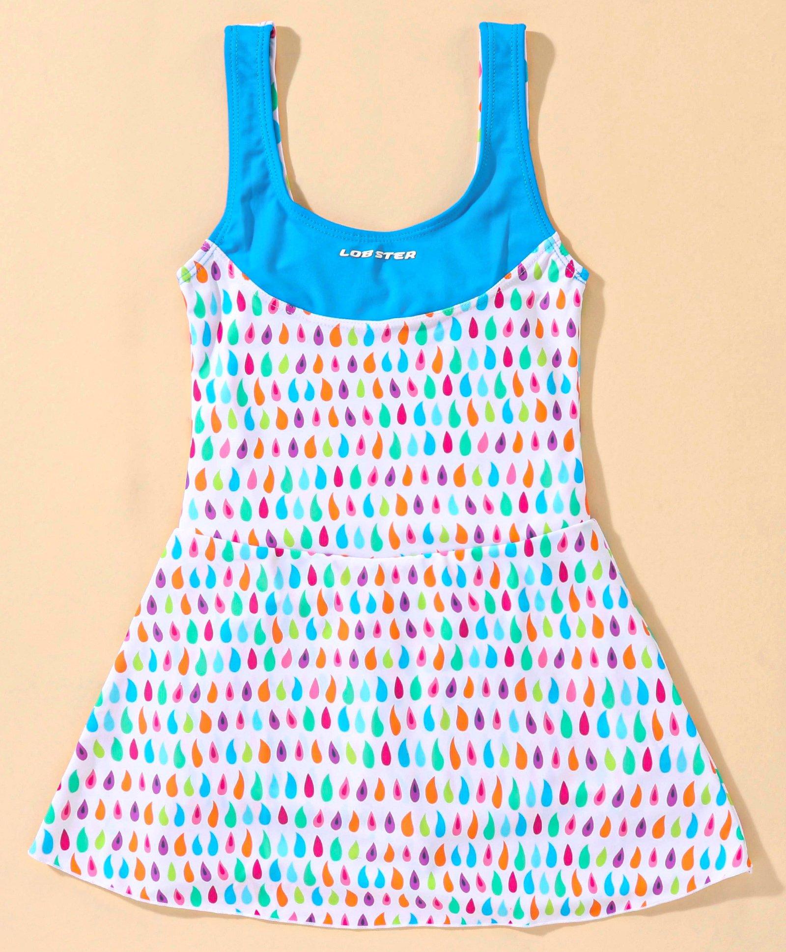 Lobster Sleeveless Frock Swimsuit Droplets Print - Blue-image-30