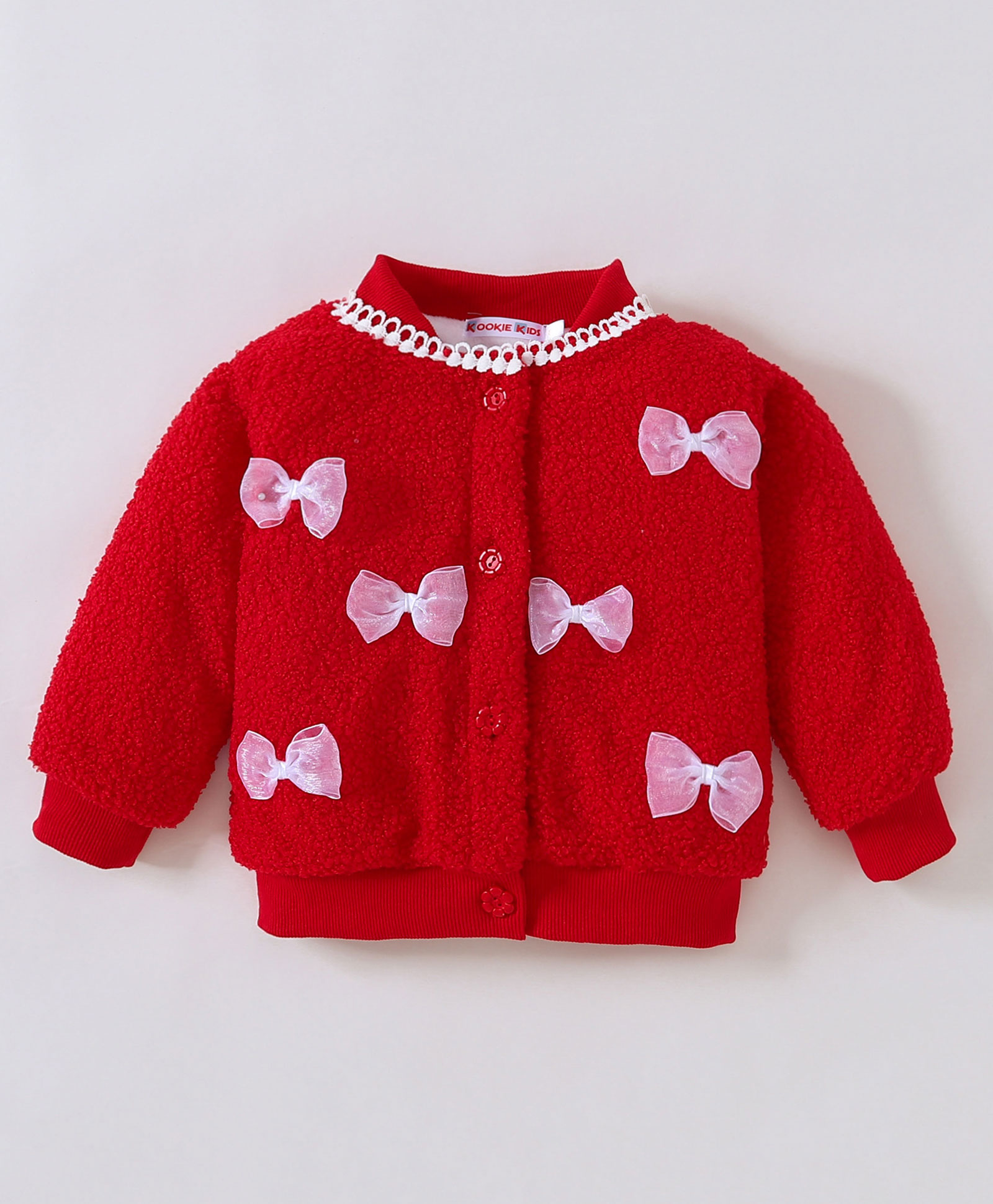 Kookie Kids Full Sleeves Jacket With Bow Applique - Red-picture-14