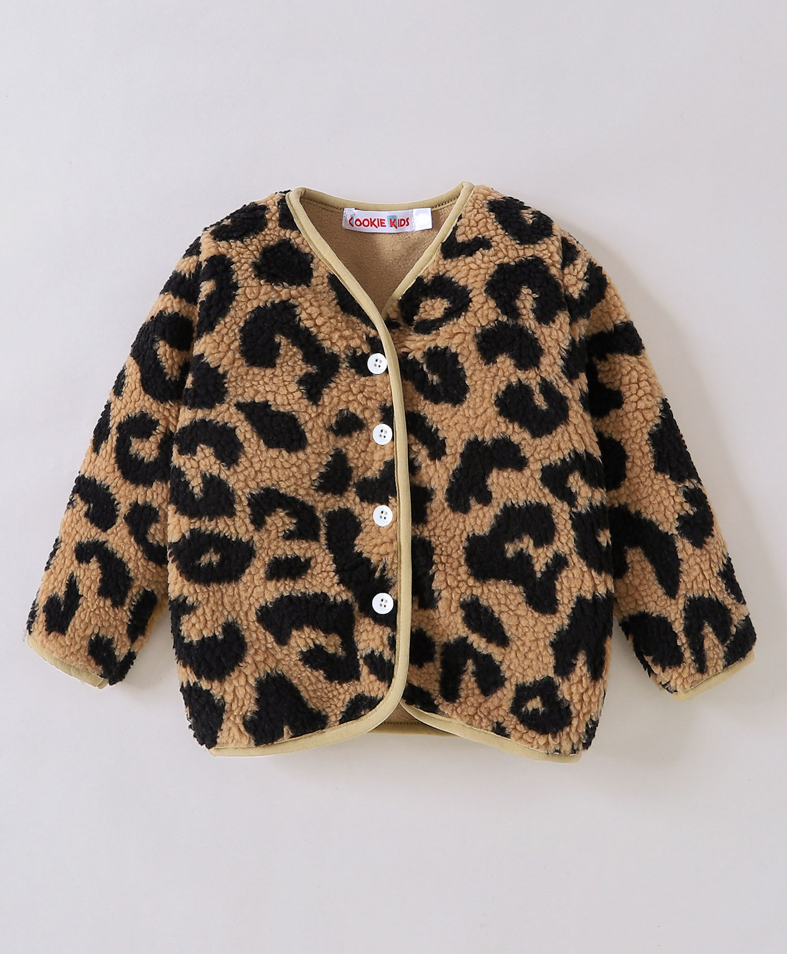Kookie Kids Full Sleeves Sweat Jacket With Leopard Design - Brown-image-43