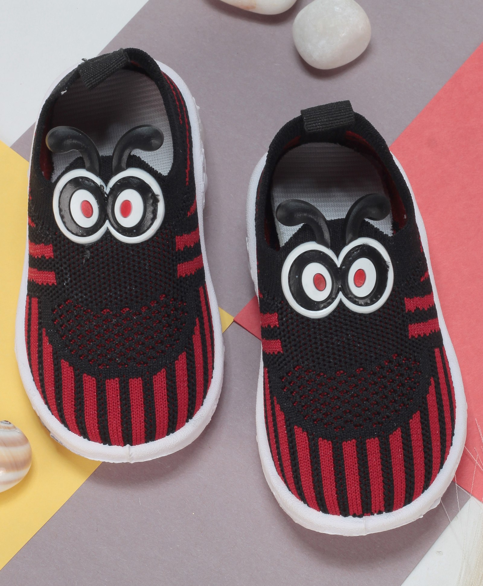 Lil Lollipop Googly Eyes Patch Mesh Design Slip On Musical Booties -Black-picture-19