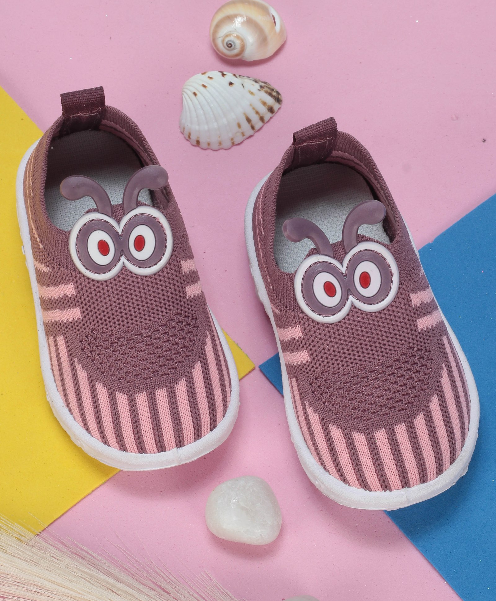 Lil Lollipop Googly Eyes Patch Mesh Design Slip On Musical Booties - Mauve Pink-picture-13