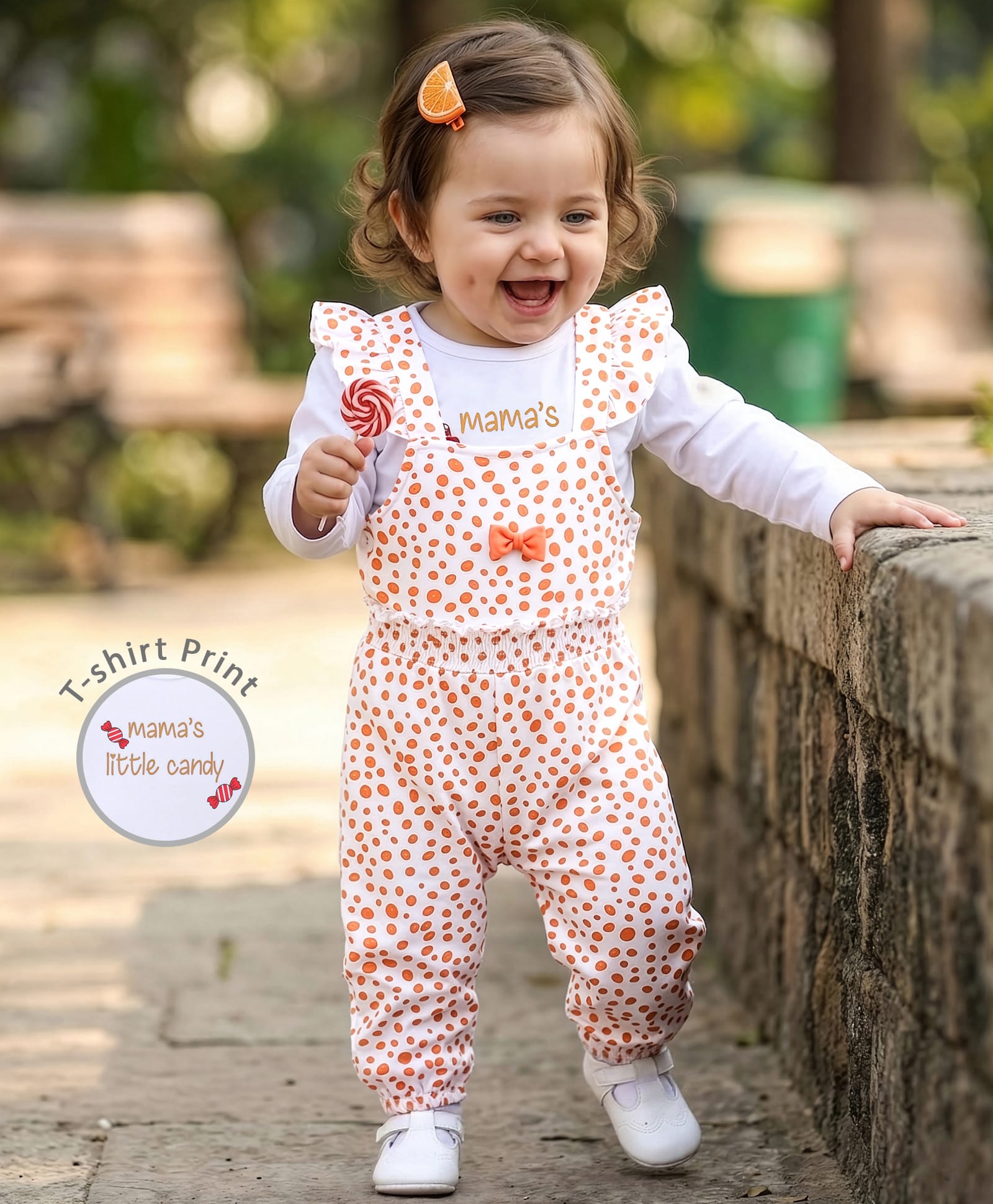 Babyoye 100% Cotton Knit Dungarees With Full Sleeves T-Shirt Text Print - White & Orange-picture-16