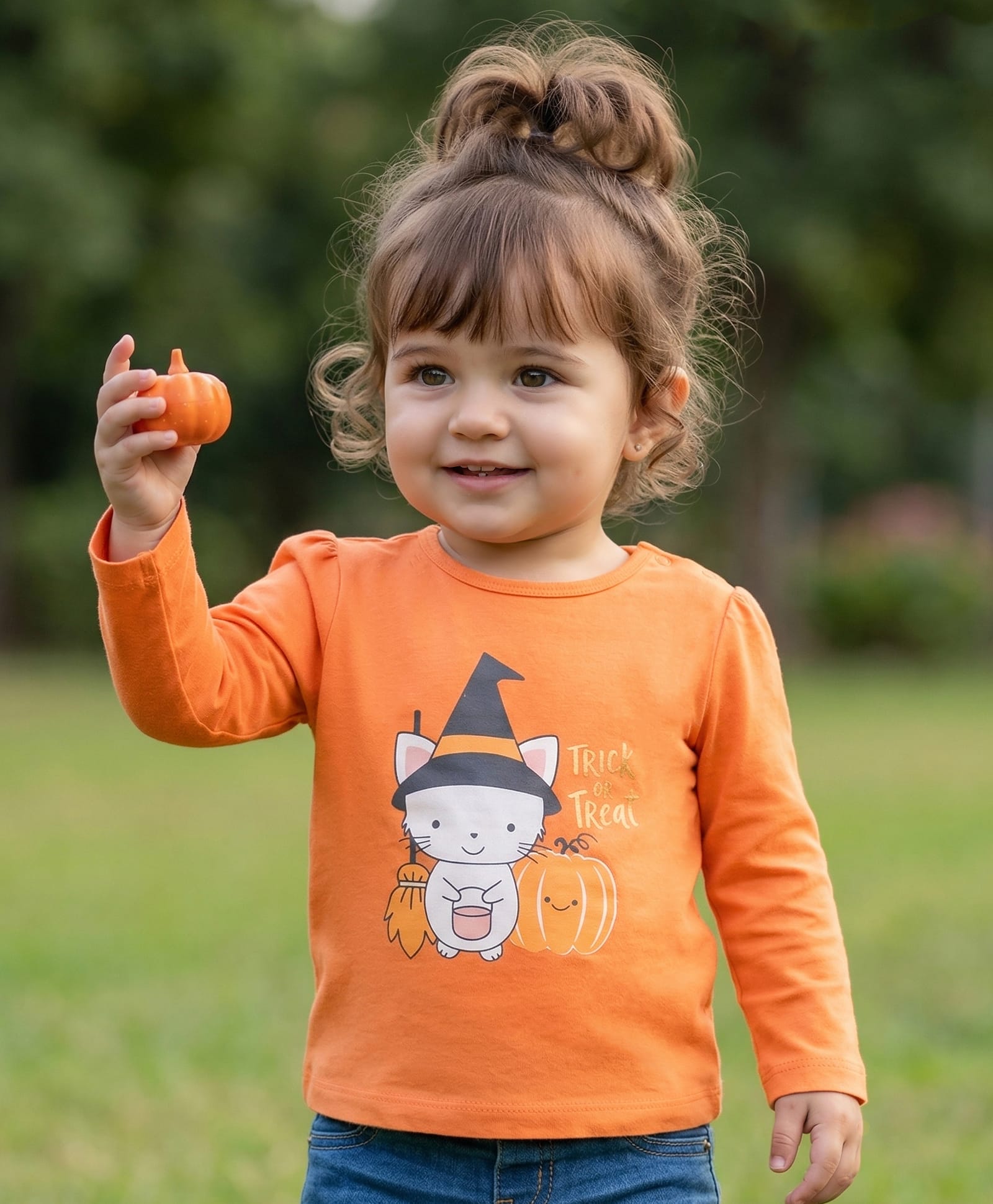 Babyoye Eco Conscious Cotton Knit Halloween Theme Printed T-Shirt - Orange-image-27