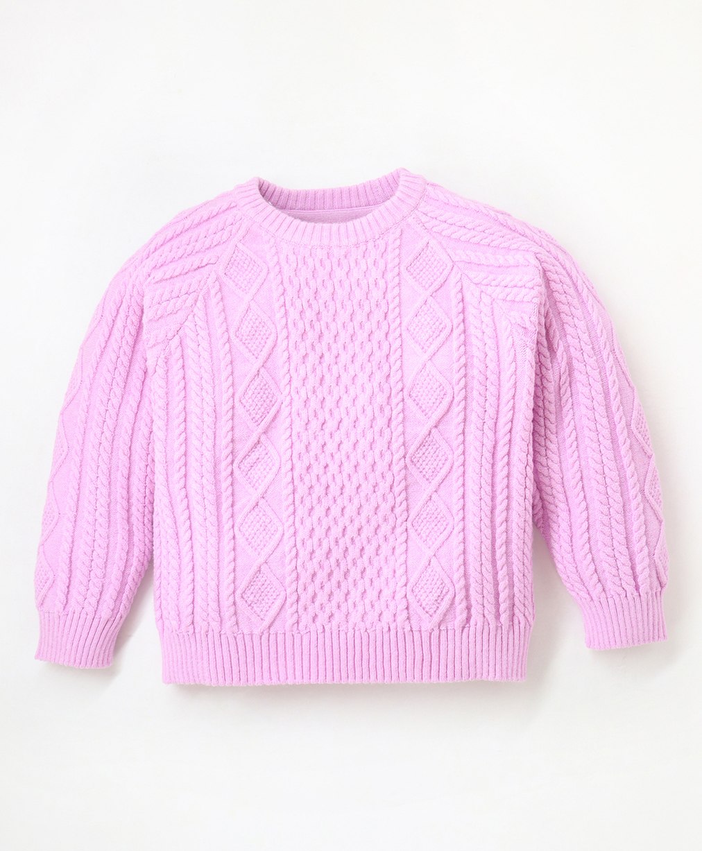 cherry crumble by nitt hyman Cherry Crumble Full Sleeves Woven Design Detailed Sweater - Lavender-picture-13