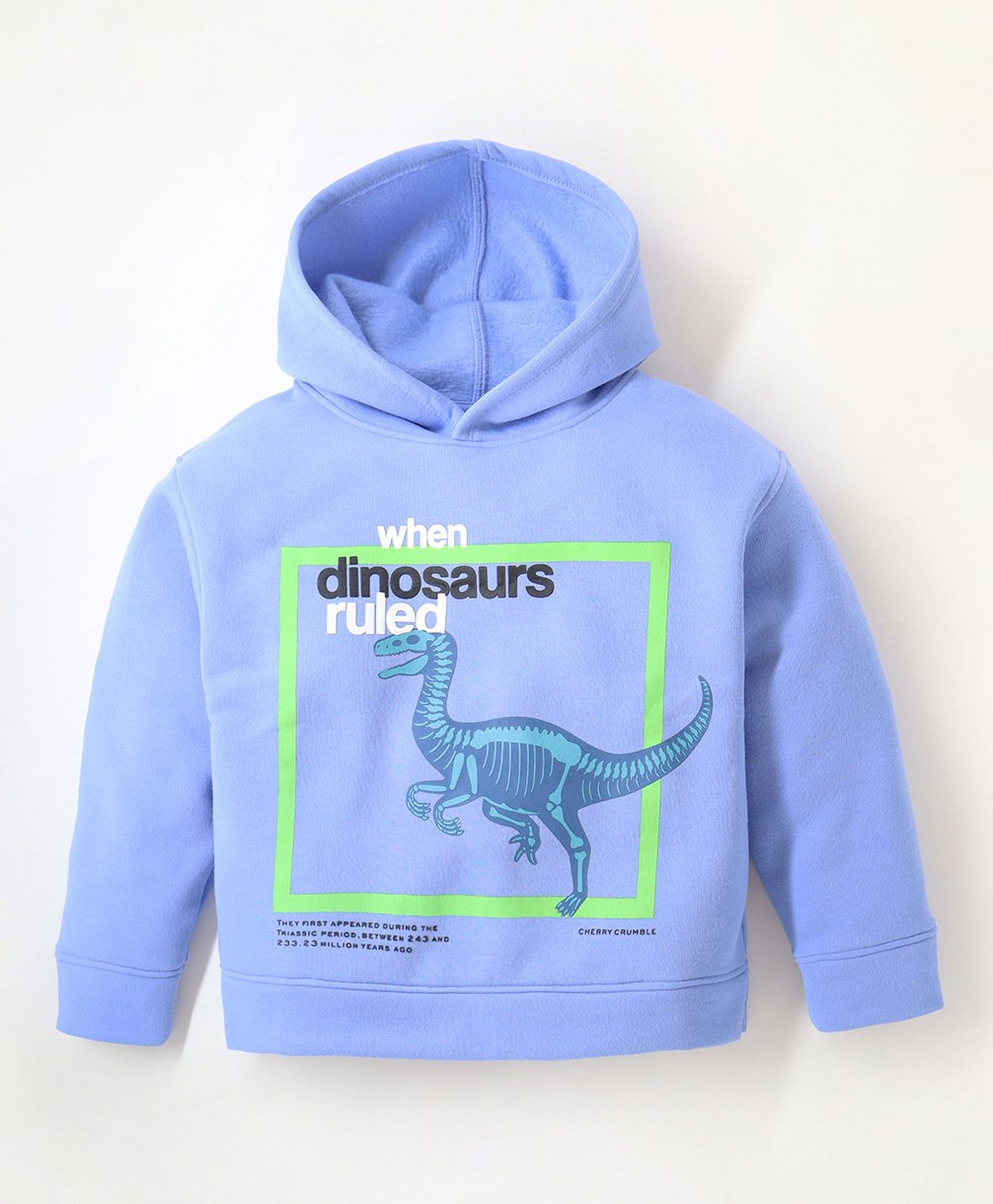 Cherry Crumble Full Sleeves Dinosaur Printed  Hooded Sweatshirt - Blue-image-44