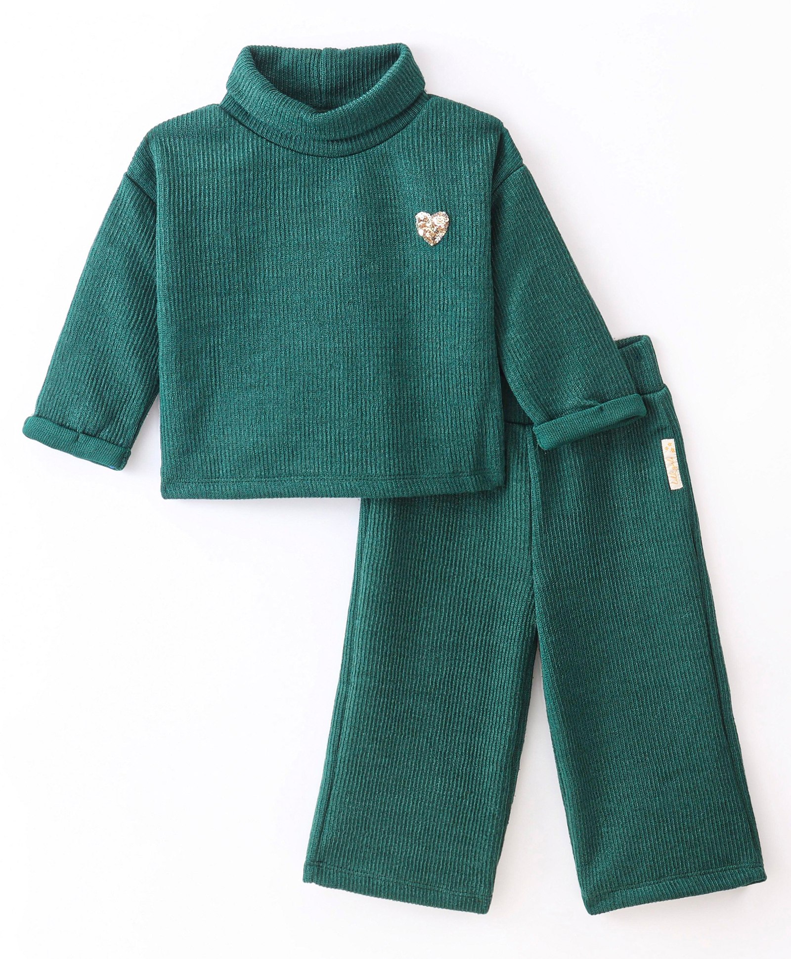 Little Kangaroos Full Sleeves Winter Wear Suits With Sequine Detailing - Green-picture-10