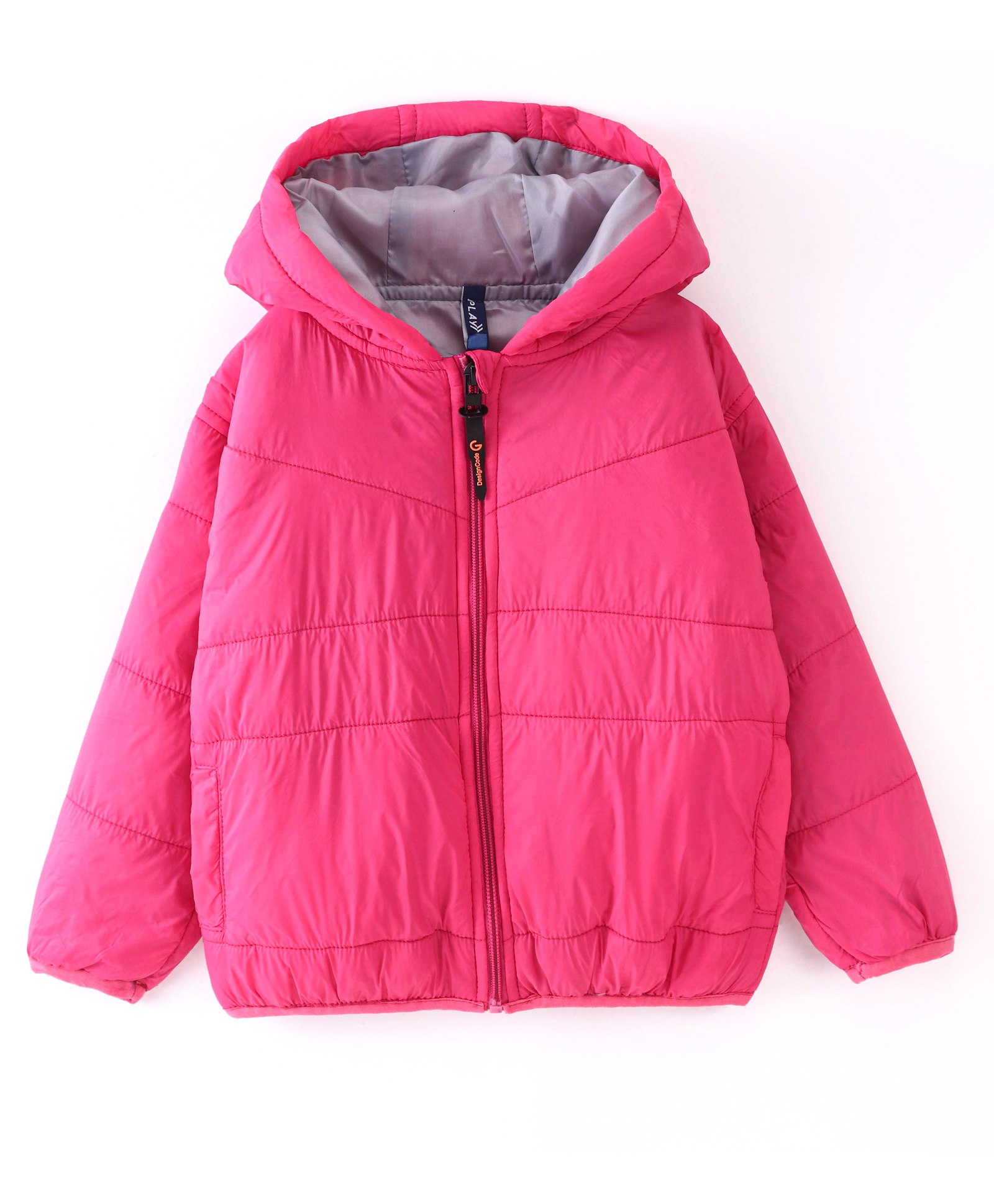 Little Kangaroos Full Sleeves Padded & Hooded Solid Winter Pocketable Jacket - Pink-image-35