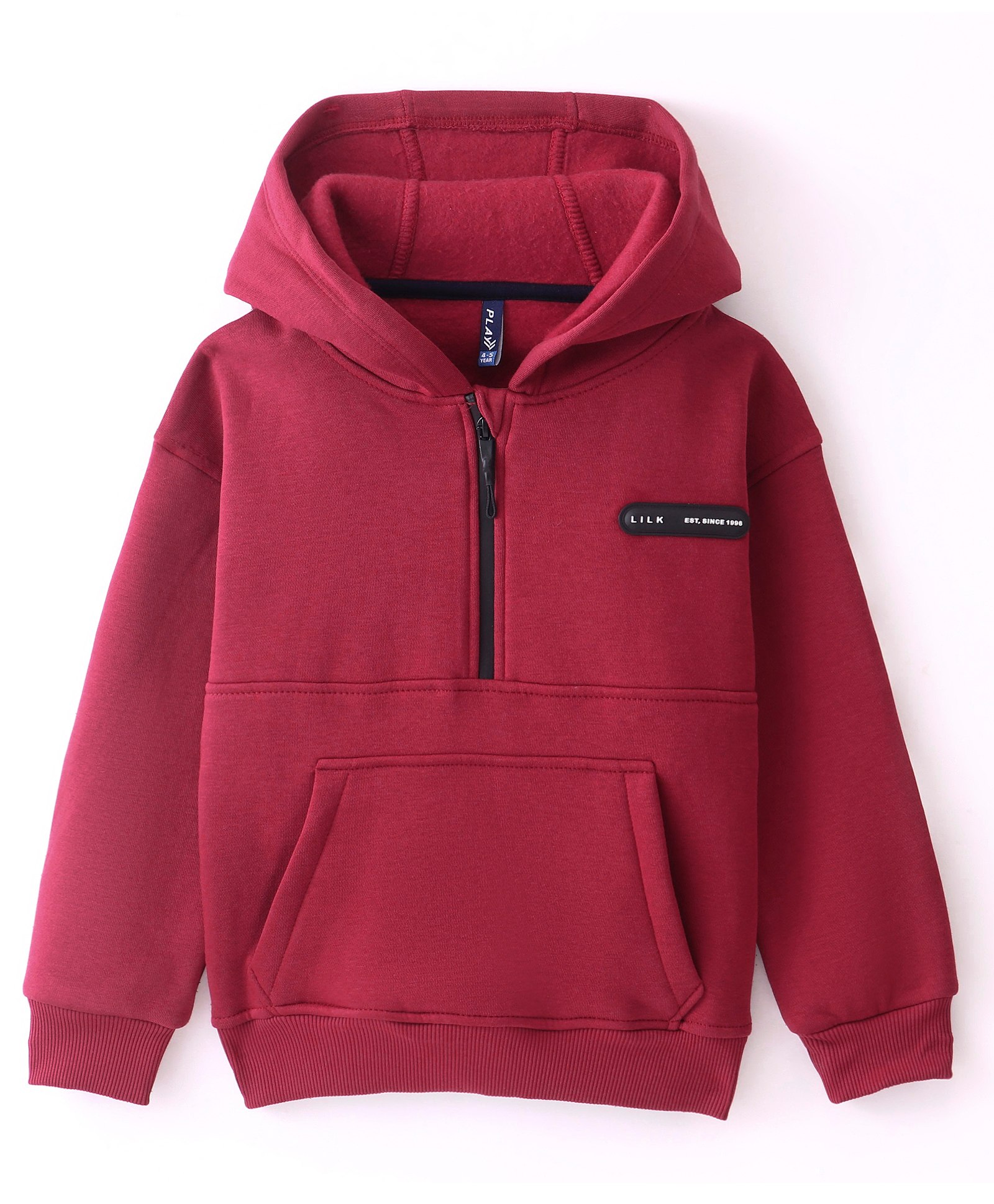 Little Kangaroos Fleece Knit Full Sleeves Hoodies With Back Text Print - Maroon-picture-26