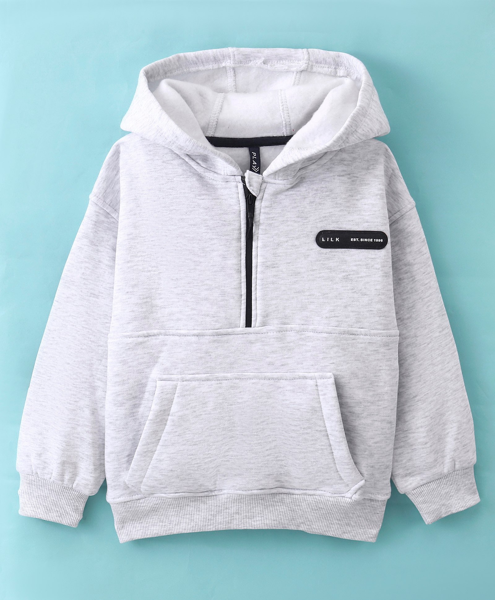 Little Kangaroos Fleece Knit Full Sleeves Hoodies With Back Text Print - Grey-picture-24