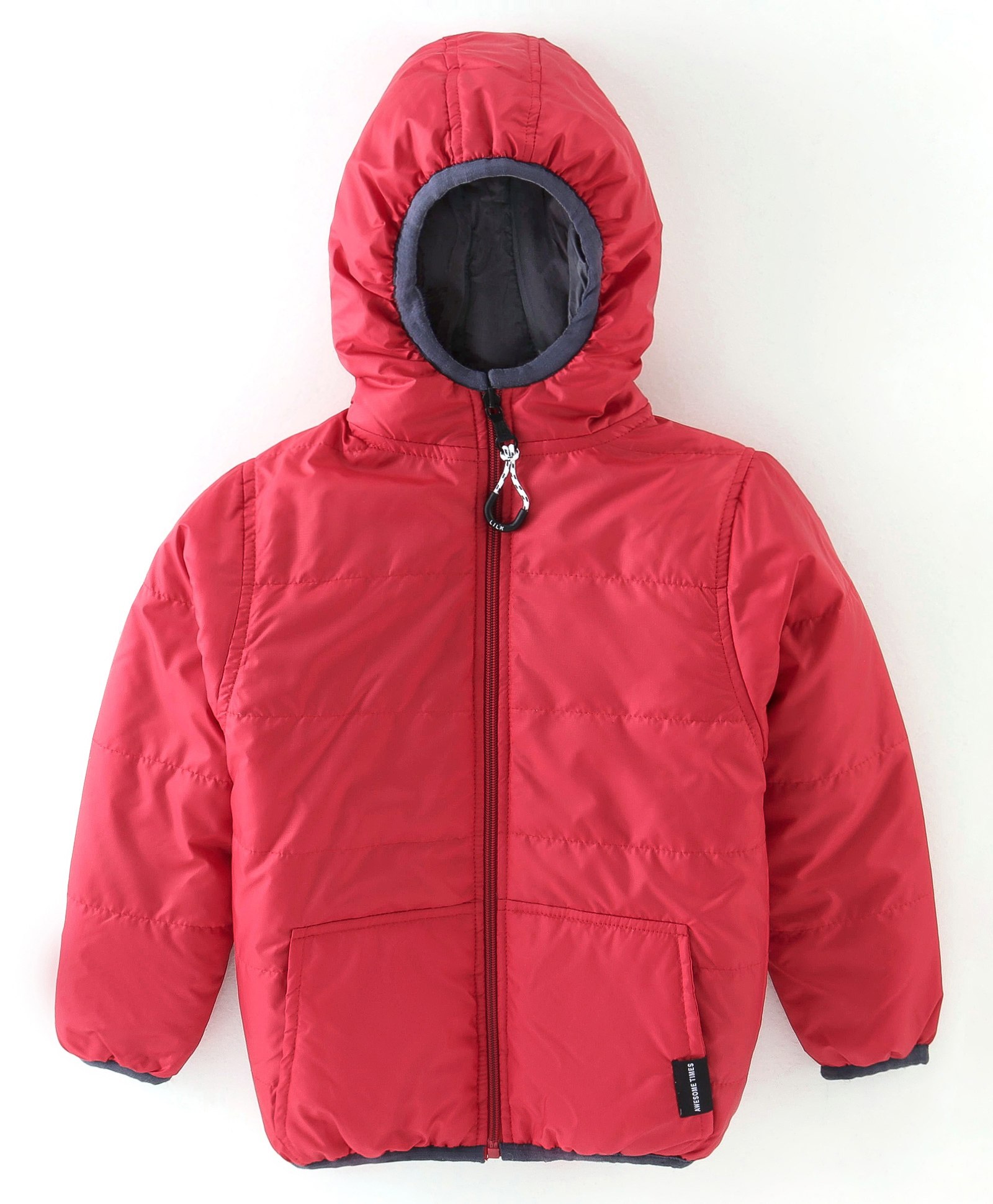 Little Kangaroos Full Sleeves Solid Colored Quilted Winter Reversible  Jacket - Red-image-46