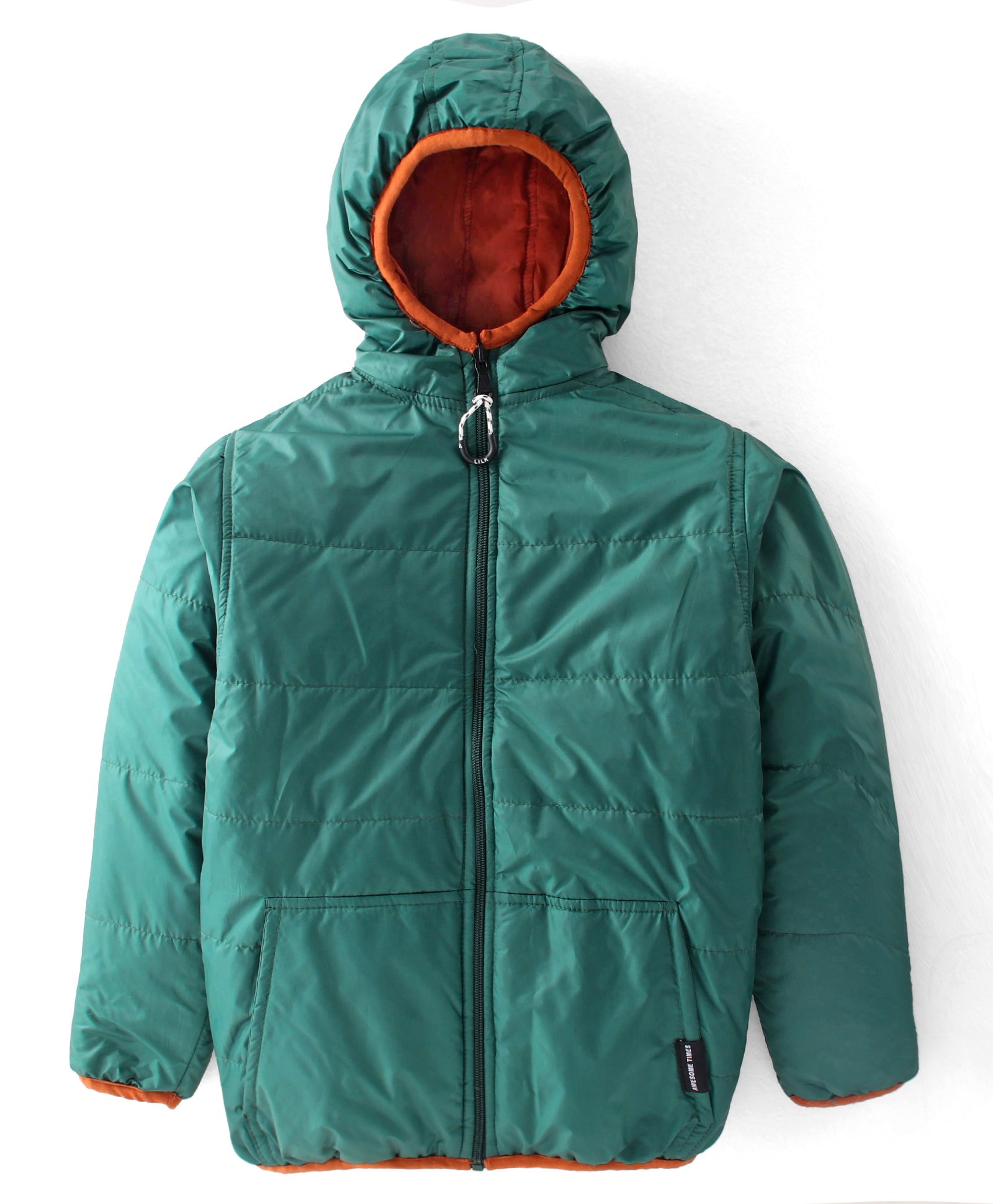 Little Kangaroos Full Sleeves Solid Colored Quilted Winter Reversible  Jacket - Green-picture-10