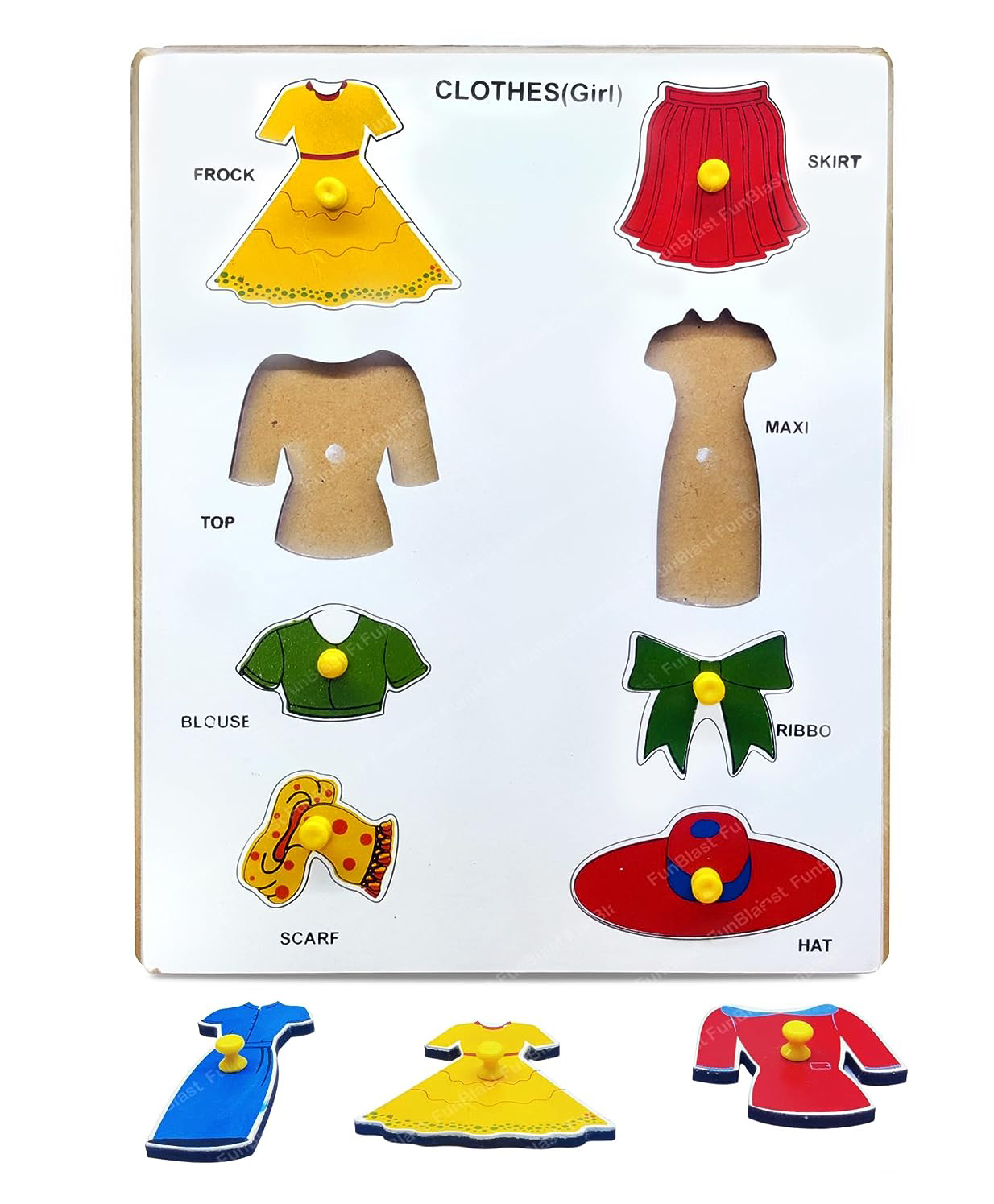 FunBlast Wooden Learning Girls Dress Puzzle Board with Knob for Kids - Multicolor-image-1