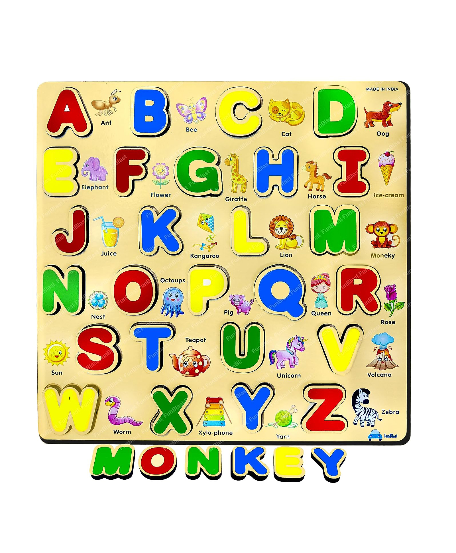 FunBlast 3D Wooden Capital Letter Alphabet Puzzle Board with Pictures 27 Pieces - Multicolor-image-7
