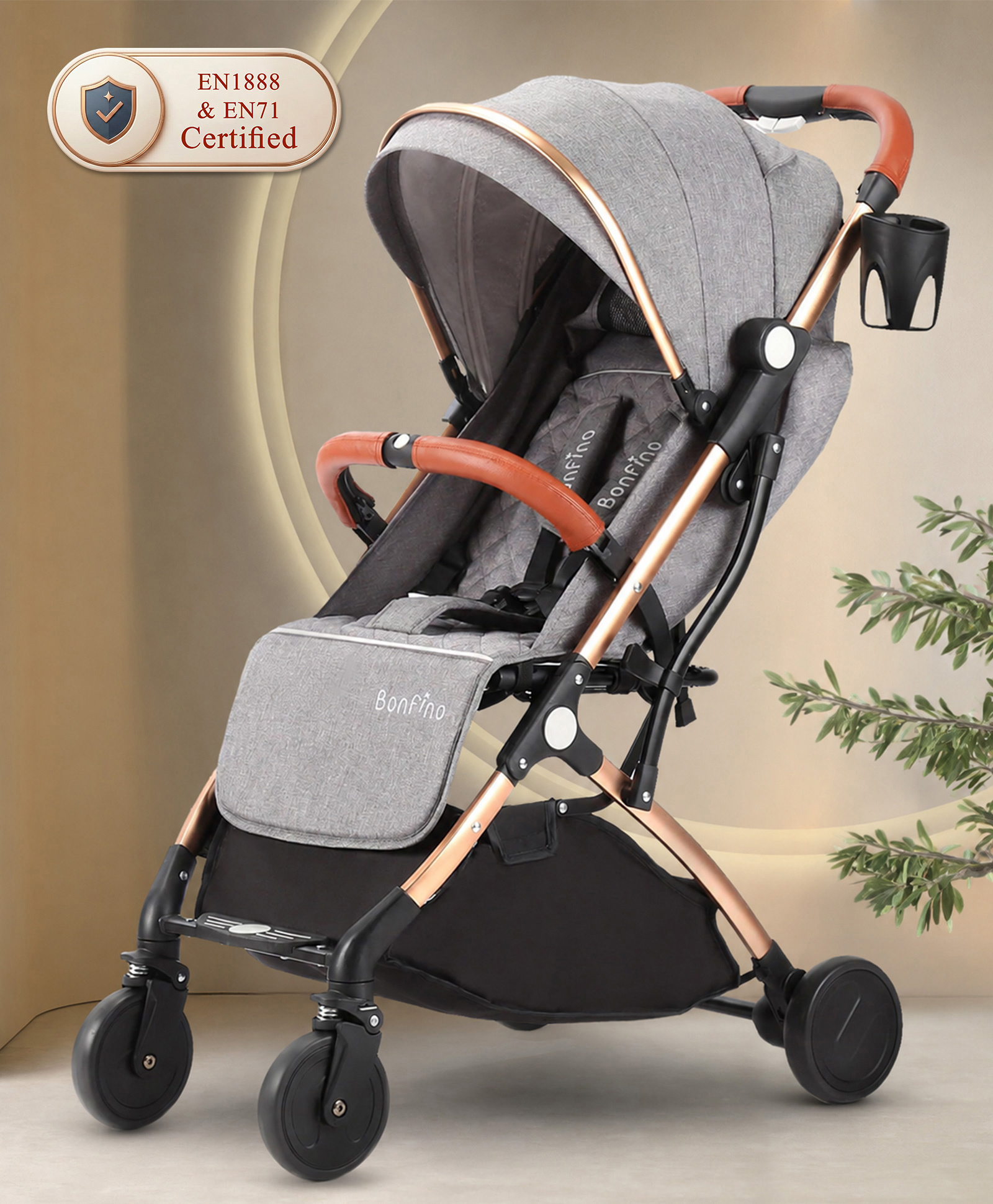 Bonfino Runway Cabin Stroller in Linen Fabric - Light Grey-picture-14