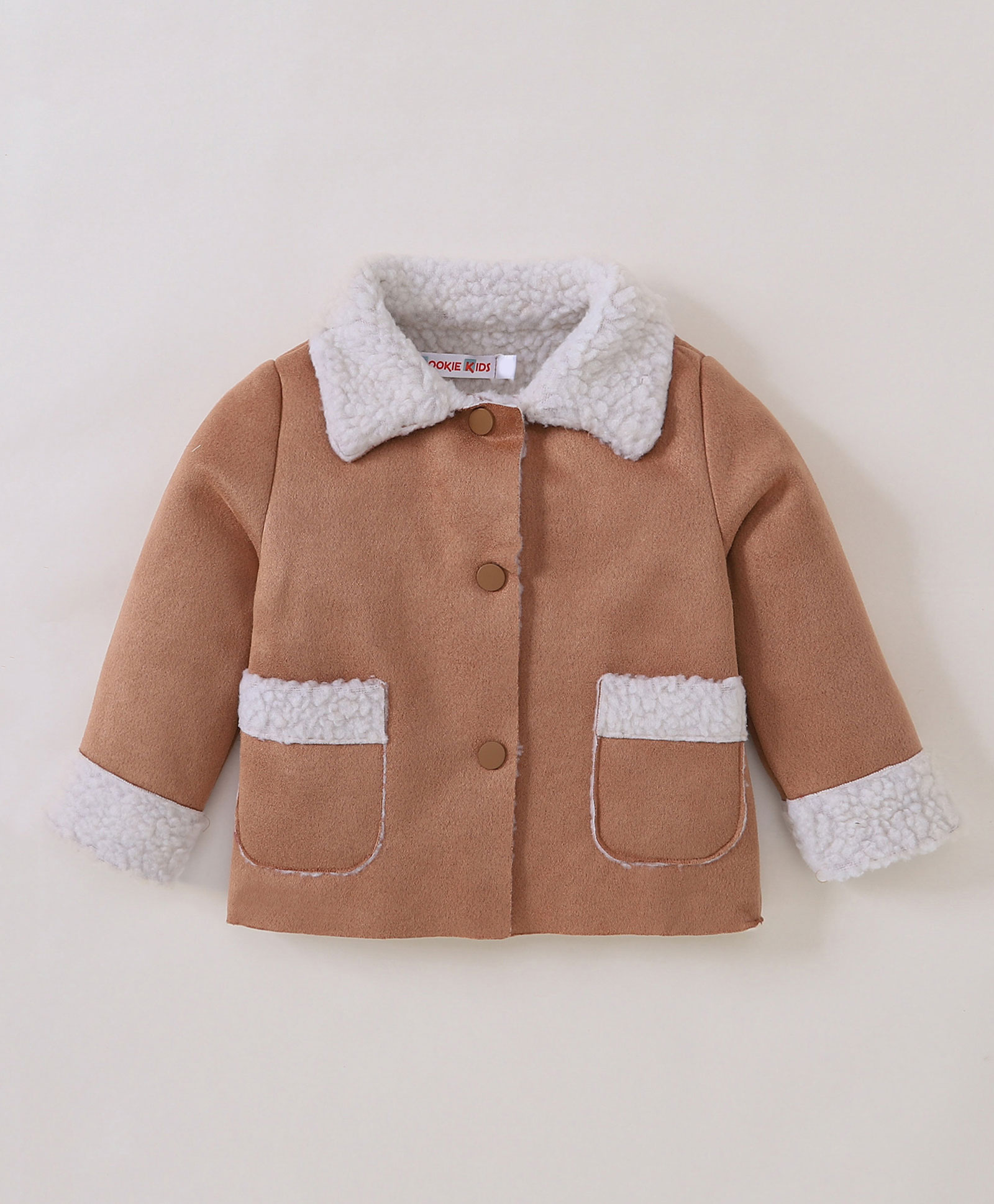 Kookie Kids Full Sleeves Solid Colored Jacket with Pockets - Brown-picture-11
