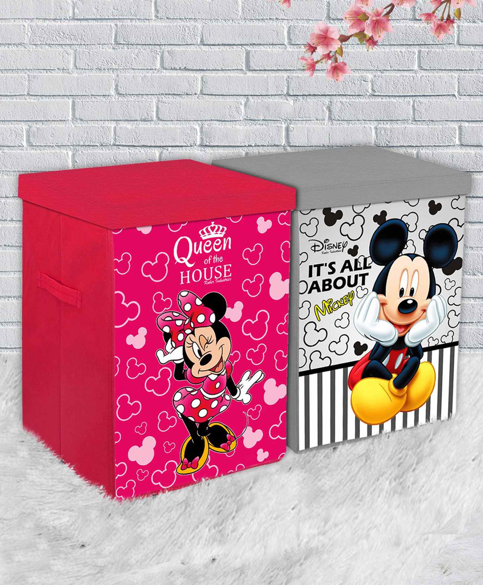 Disney By Kuber Mart Industries Disney Minnie Mouse & Mickey Mouse Non Woven Fabric Storage Boxes Pack of 2 - Pink Grey-picture-14