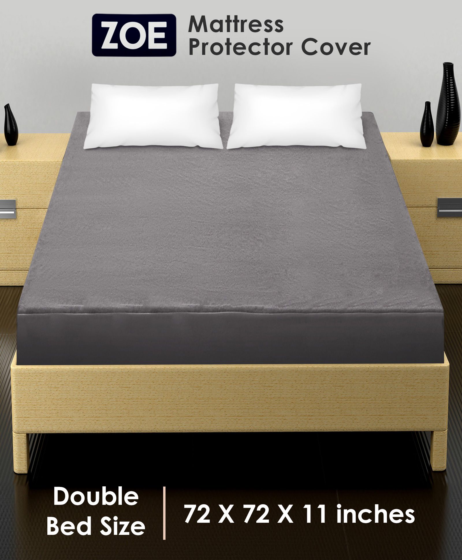Zoe Waterproof Double Bed Size Mattress Protector- Grey-image-34