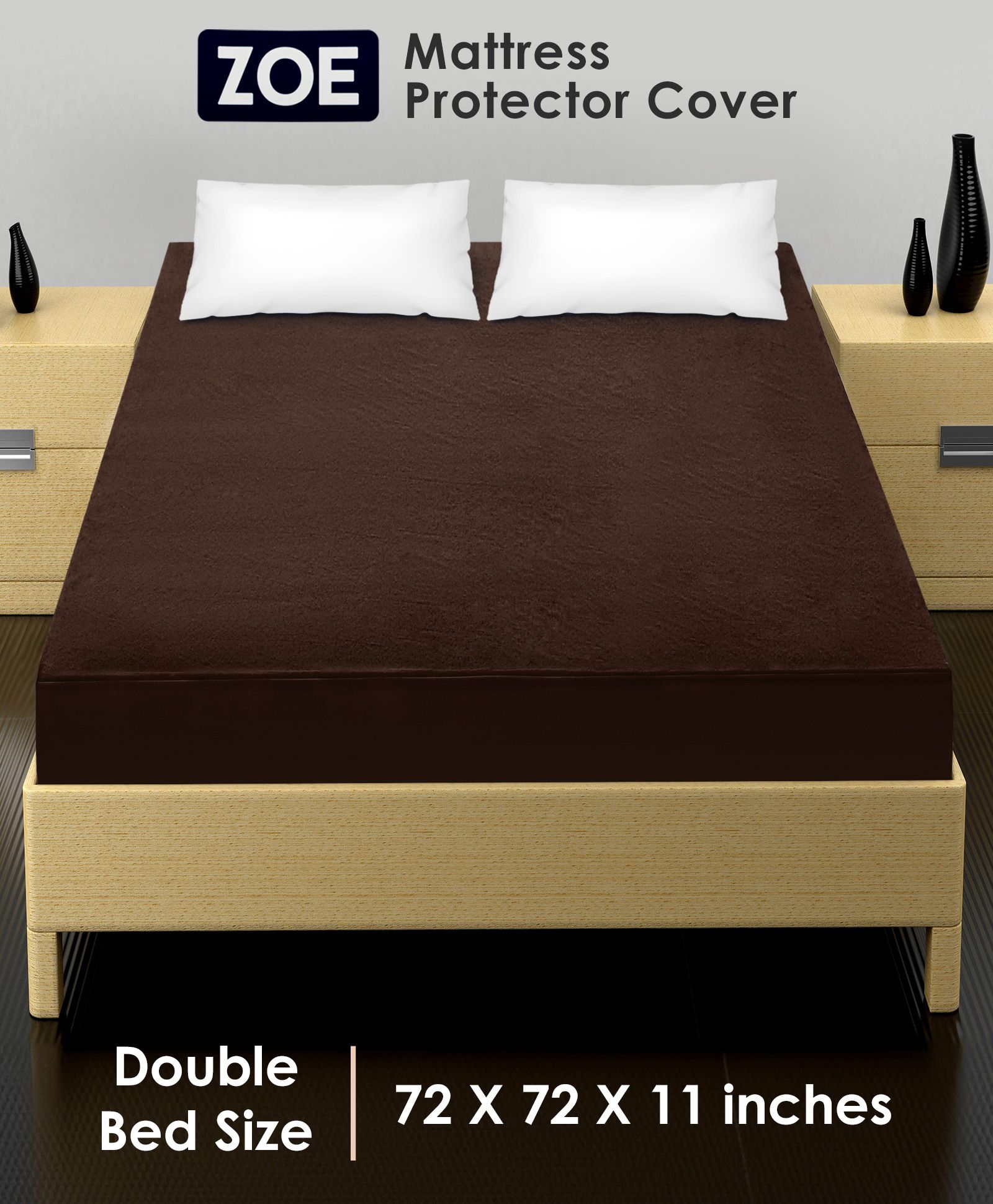 Zoe Waterproof Double Bed Size Mattress Protector- Coffee-picture-42
