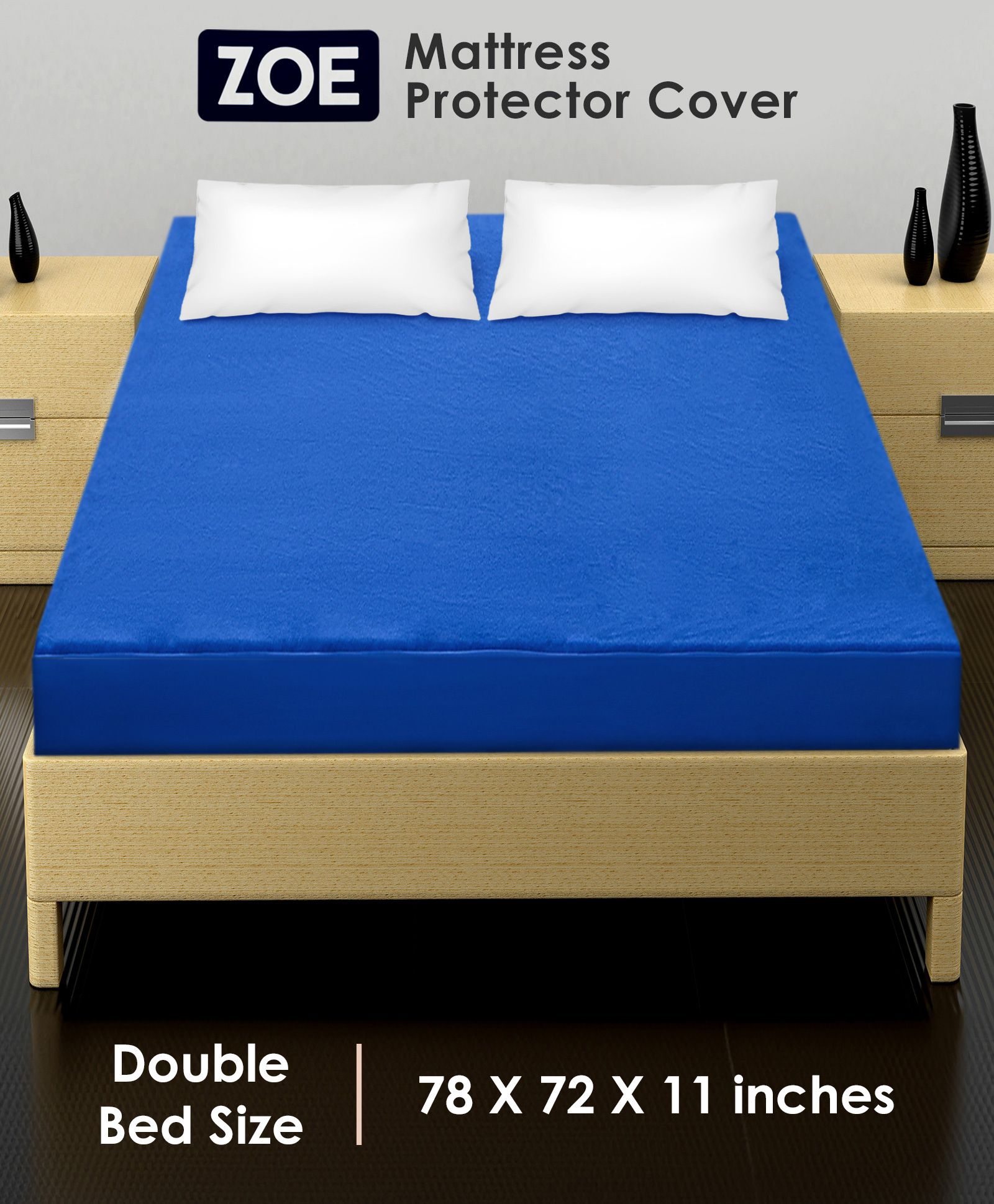 Zoe Waterproof Double Bed Size Mattress Protector- Royal Blue-picture-24