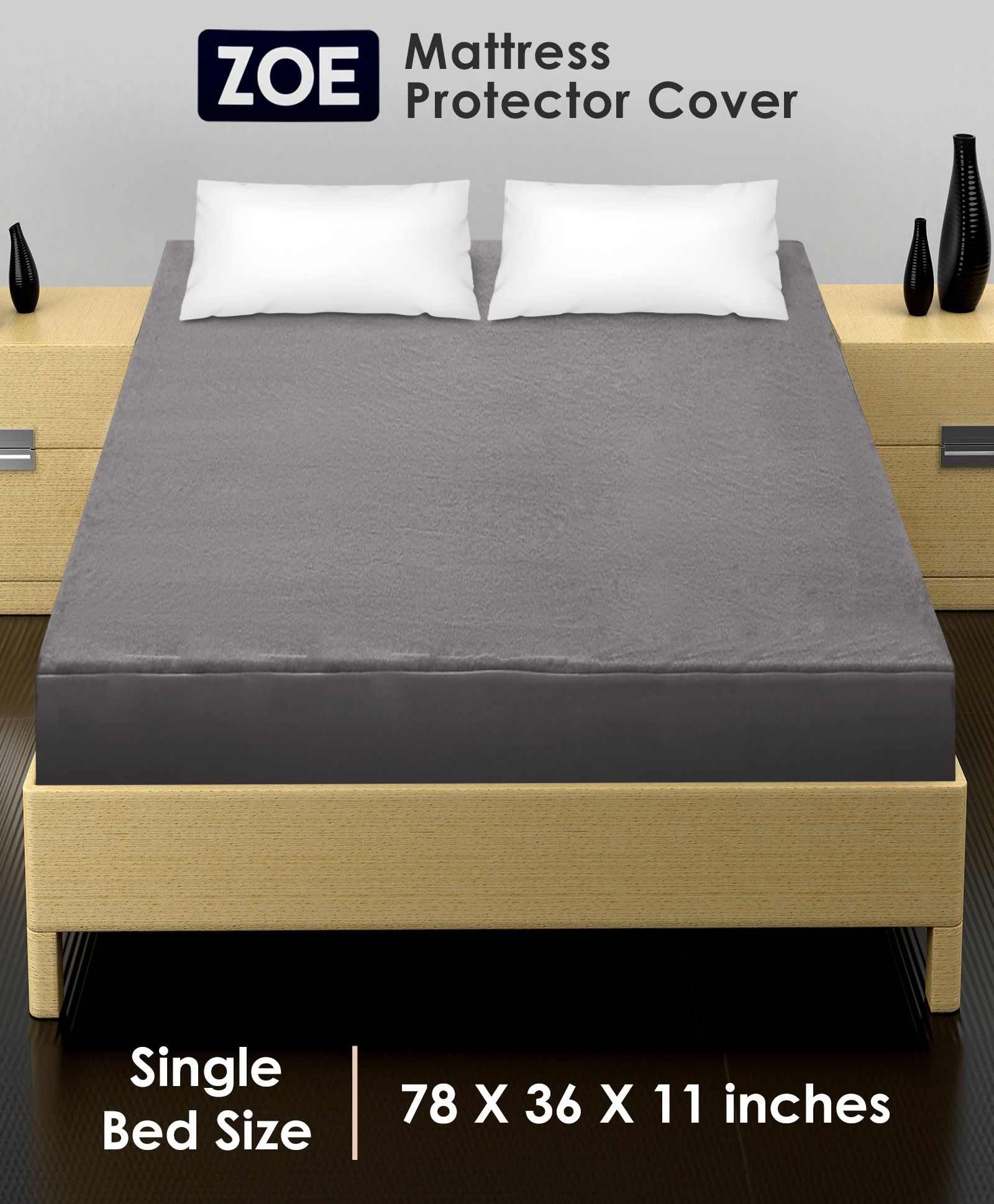 Zoe Waterproof Single Bed Size Mattress Protector - Grey-picture-38