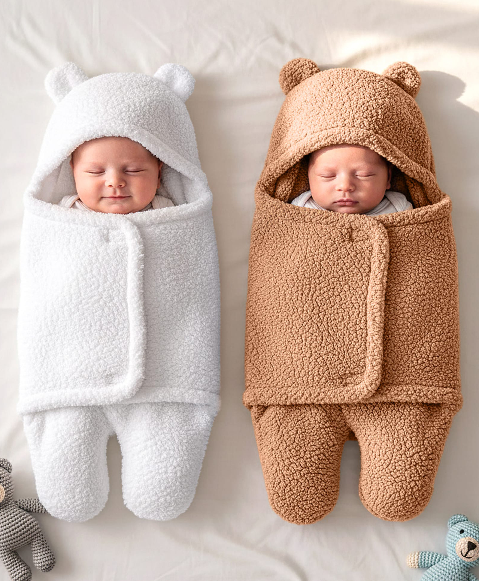 ZOE Solid Color Hooded Supersoft Wearable Wrapper Blanket Pack of 2 - White & Brown-image-2