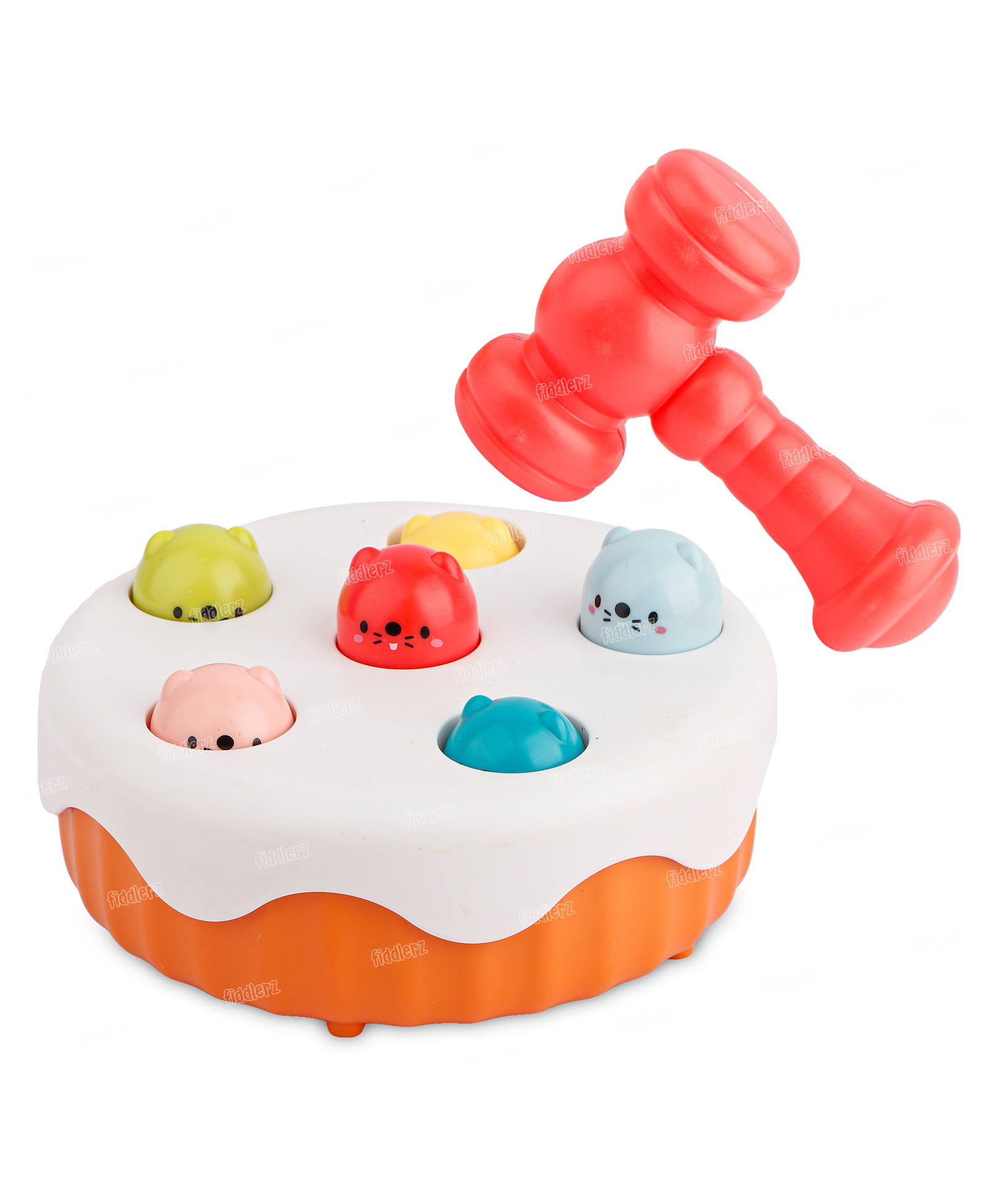Fiddlerz Hammer Ball Knock Pounding Bench with Cake Beating Gophers Kids Toys Set - White & Orange-picture-22