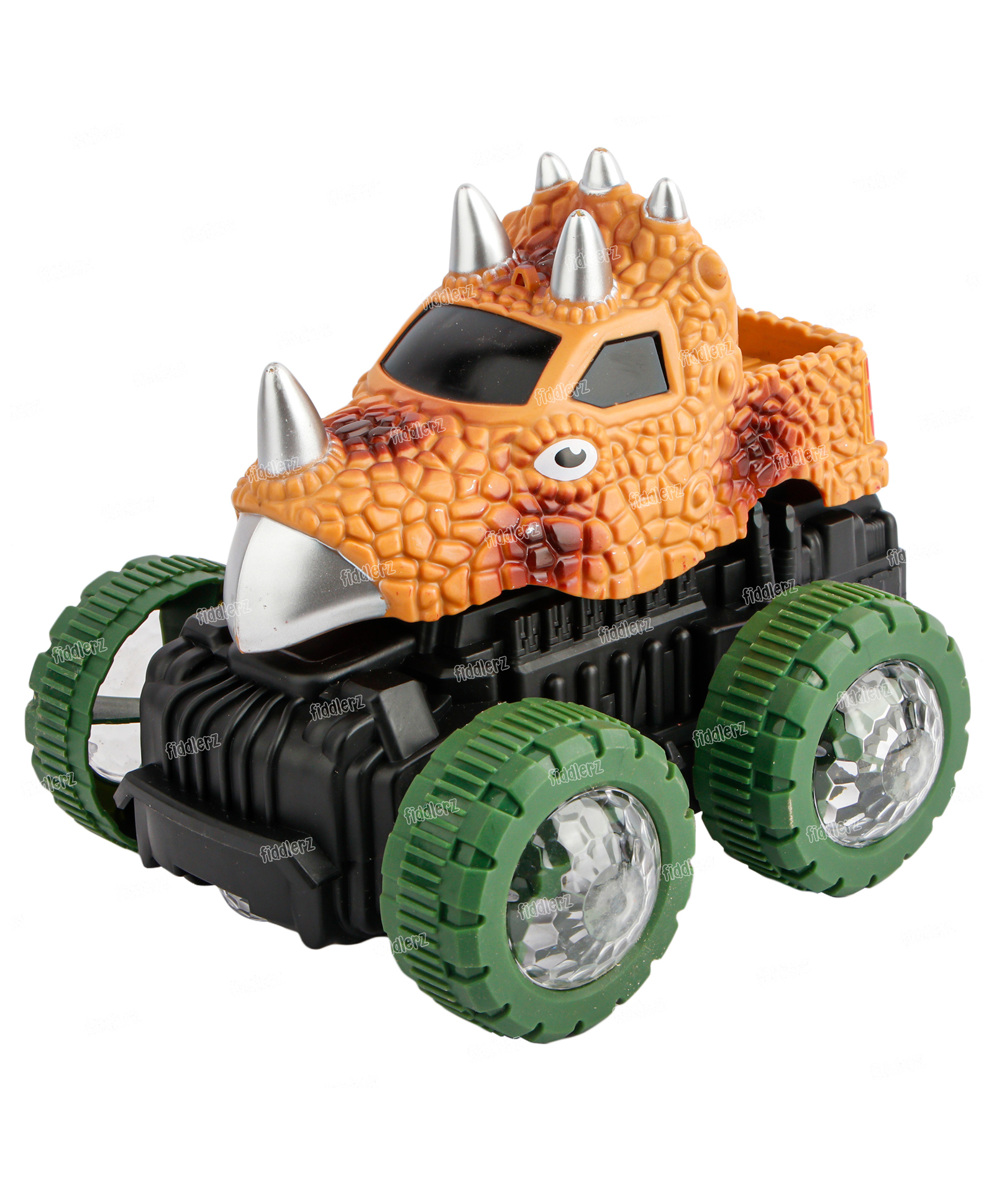 Fiddlerz Battery Operated Off Road Dinosaur Car Vehicle Toy with 3D Light & Music - Orange & Green-picture-28