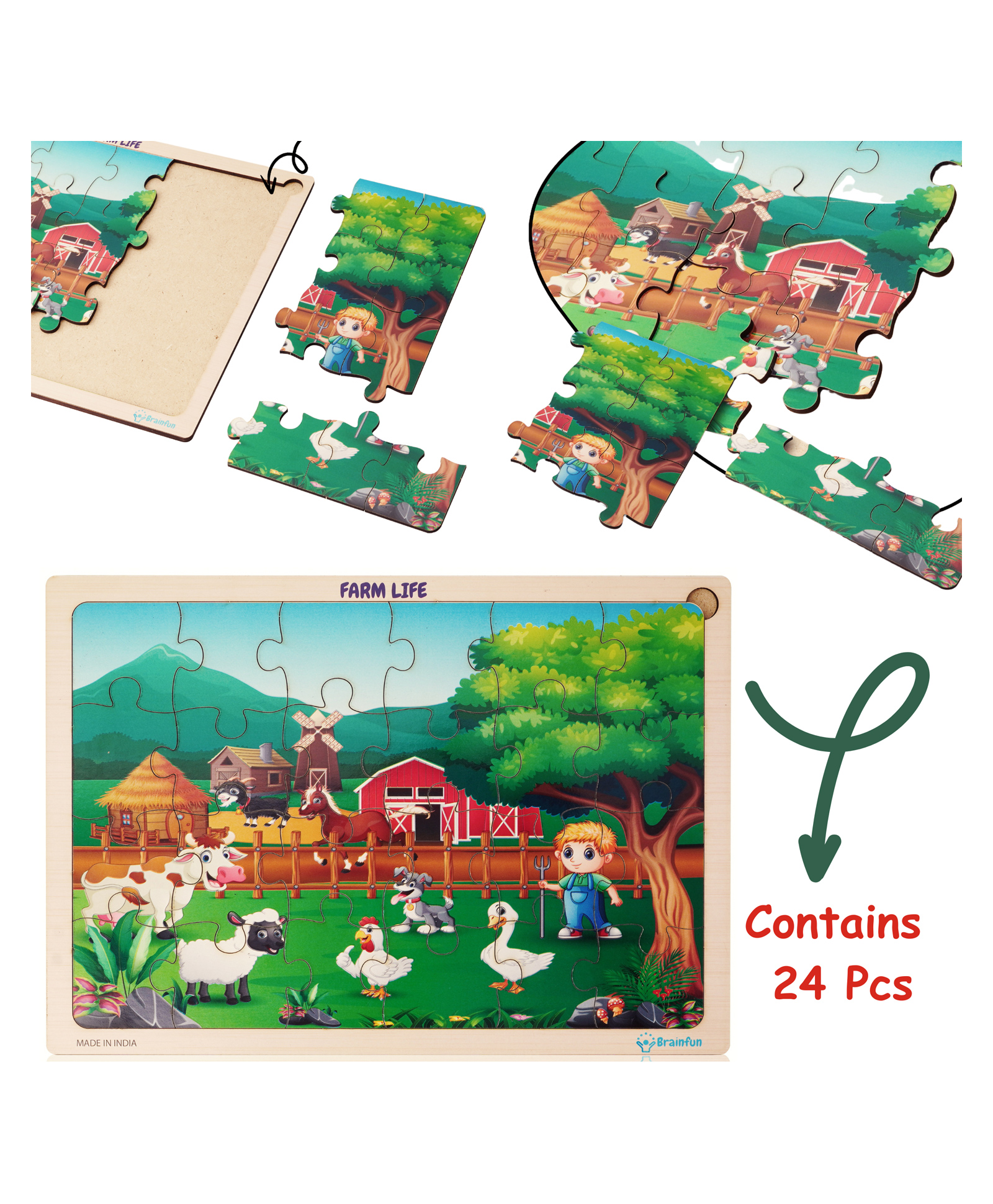 BitFeex Wooden Farm Life Jigsaw Puzzle Cartoon Farm Animals - 24 Pieces-picture-16