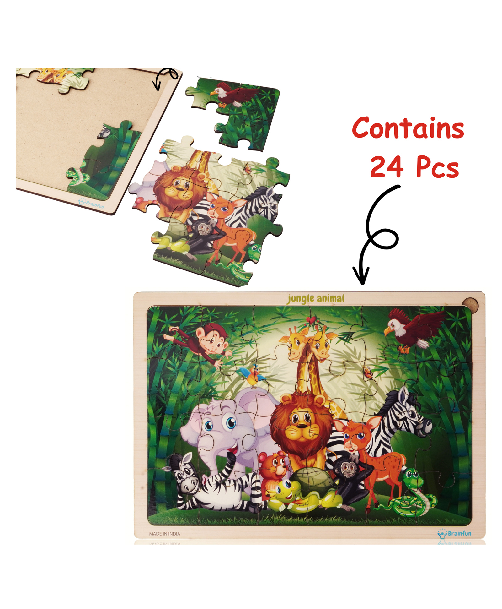 BitFeex Wooden Jungle Animals Jigsaw Puzzle Cartoon Animals - 24 Pieces-image-32