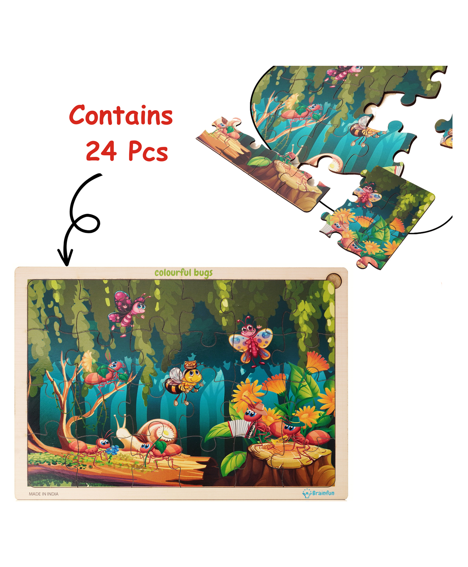 BitFeex Wooden Colorful Bugs Jigsaw Puzzle Cartoon Animals - 24 Pieces-picture-23