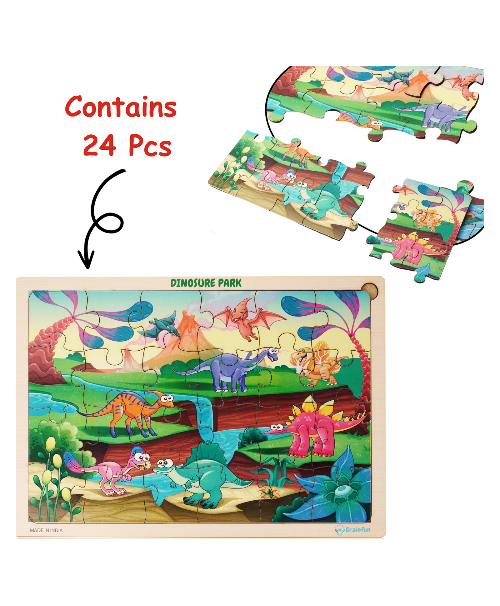 BitFeex Wooden Dinosure Park Jigsaw Puzzle Cartoon Animals Puzzle - 24 Pieces-picture-7